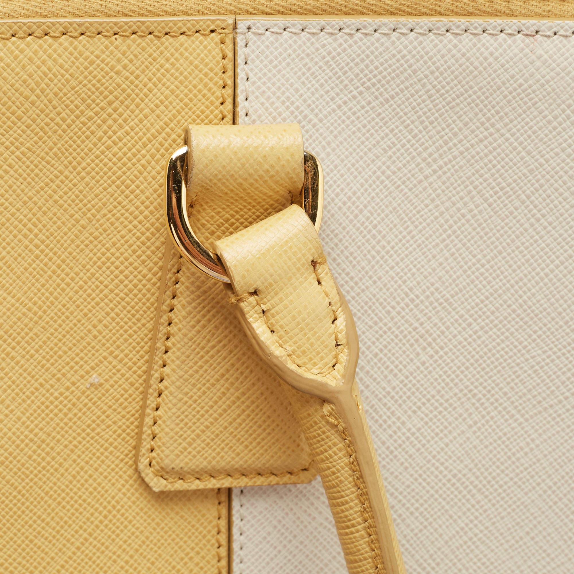 Prada Mustard/White Saffiano Lux Leather Large Promenade Satchel 11