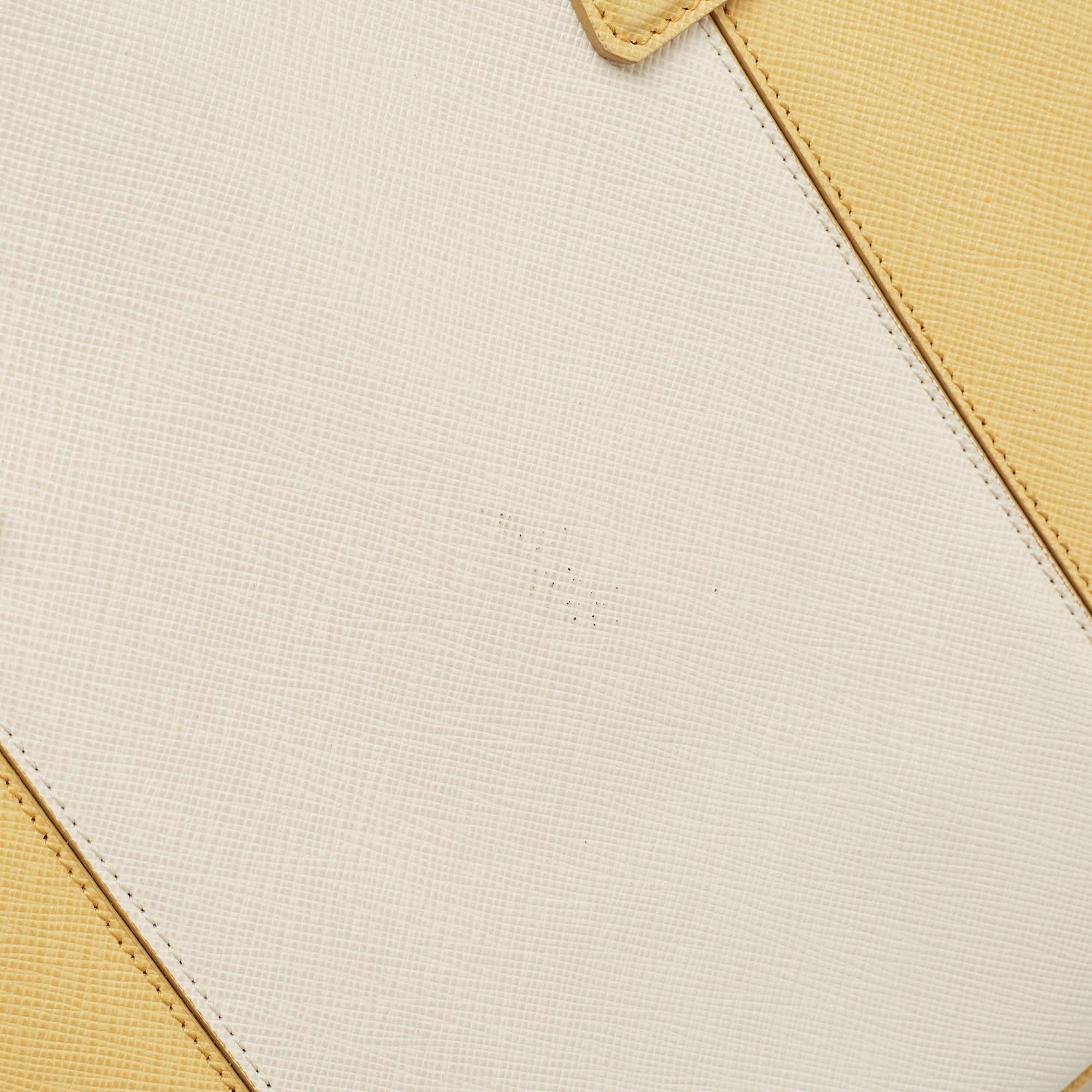 Prada Mustard/White Saffiano Lux Leather Large Promenade Satchel 12