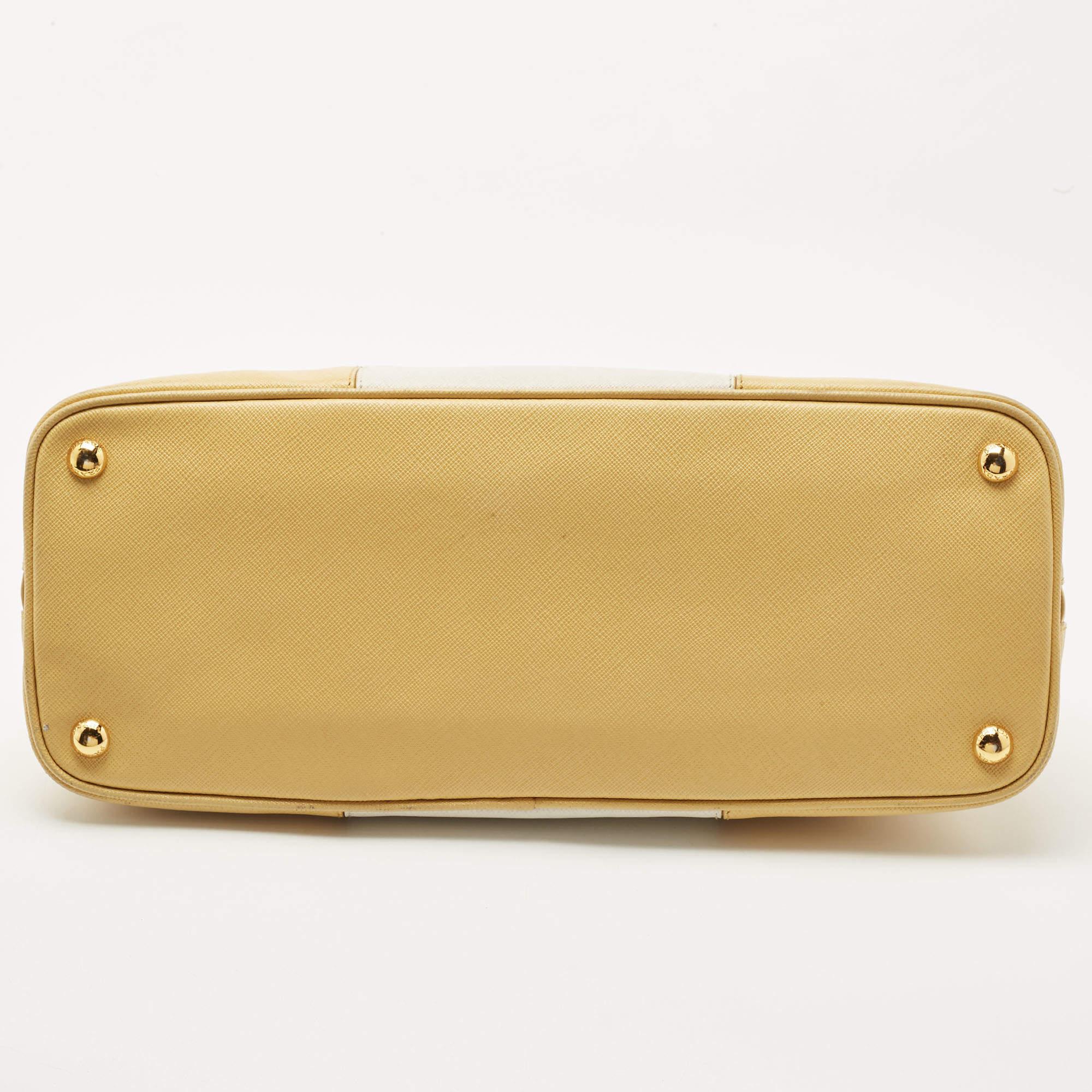 Prada Mustard/White Saffiano Lux Leather Large Promenade Satchel 1