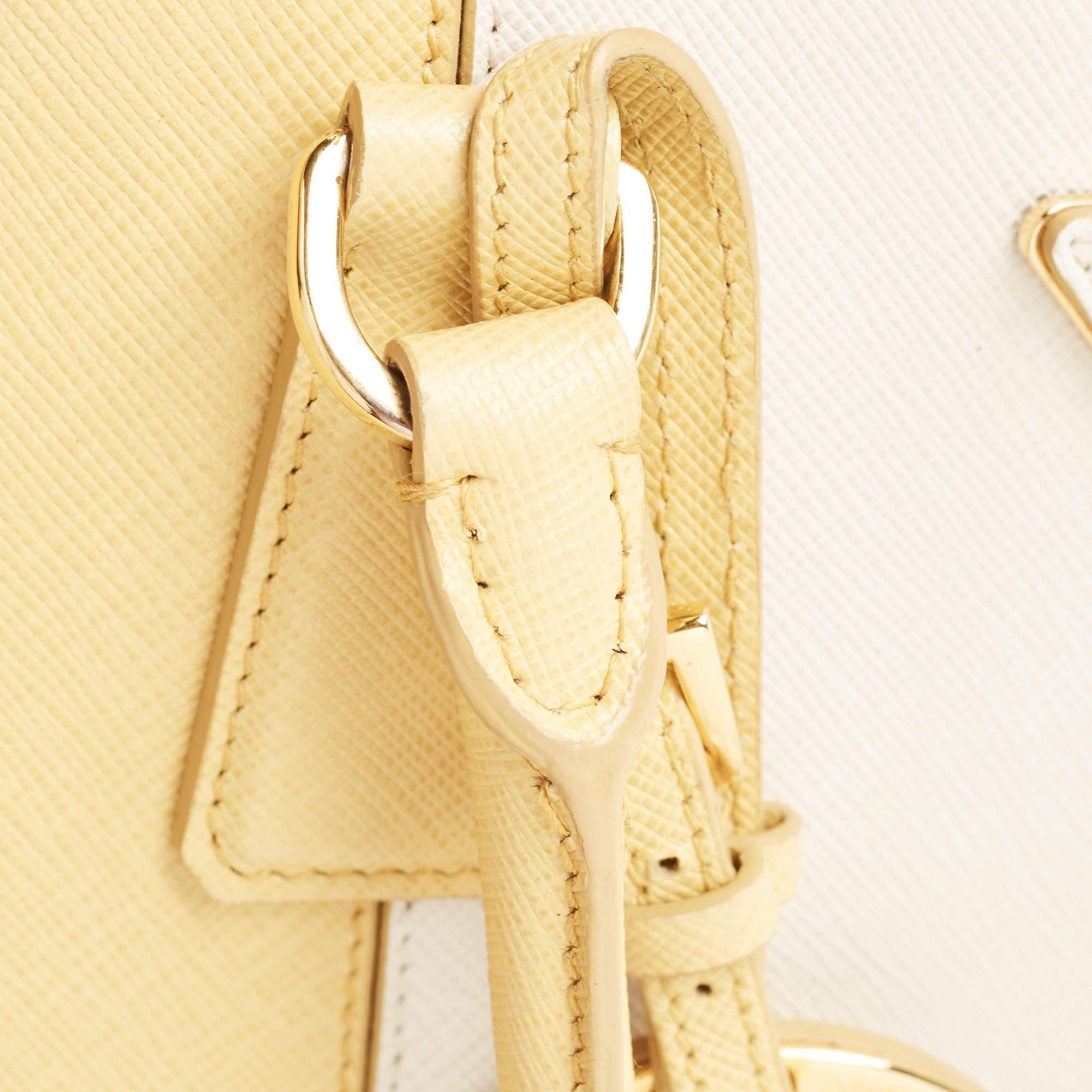 Prada Mustard/White Saffiano Lux Leather Large Promenade Satchel 2