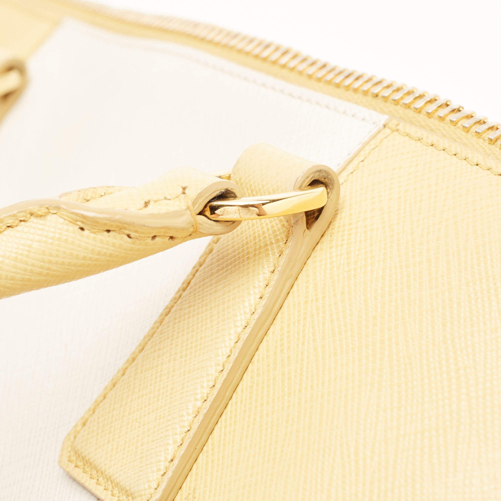 Prada Mustard/White Saffiano Lux Leather Large Promenade Satchel 3
