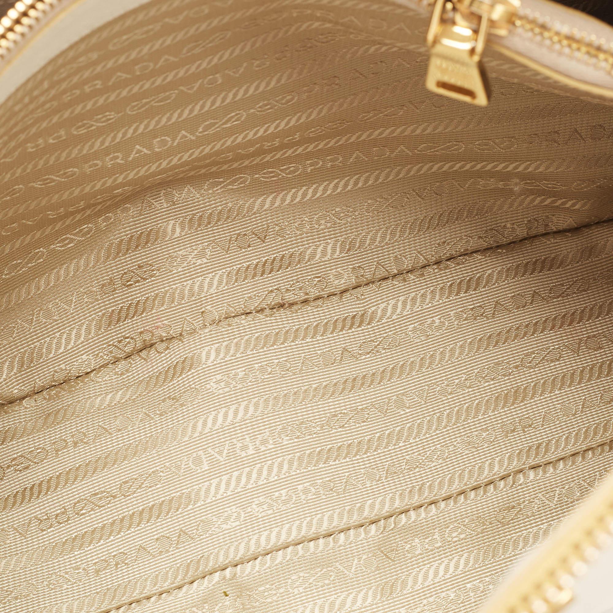 Prada Mustard/White Saffiano Lux Leather Large Promenade Satchel 5