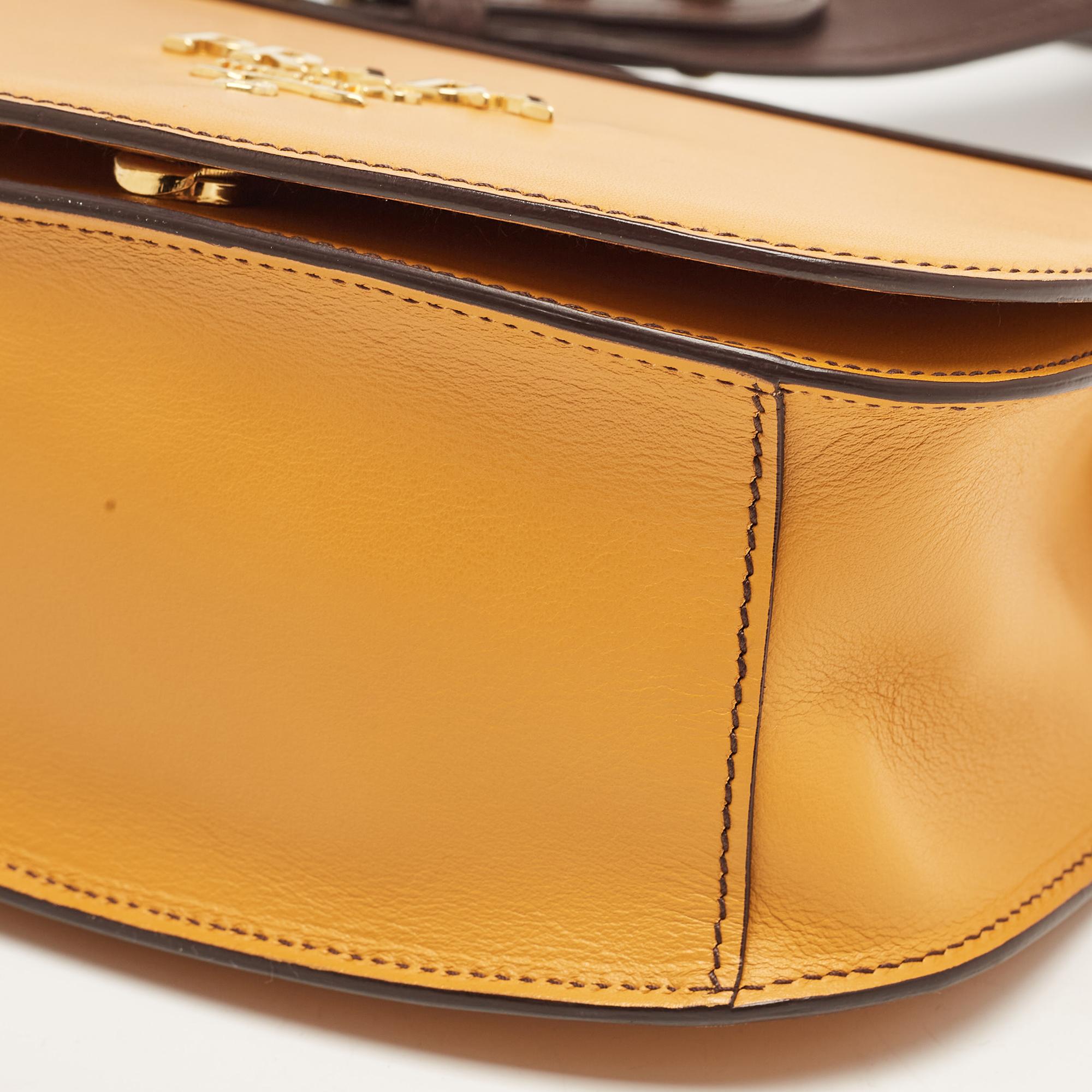 Prada Mustard Yellow/Choco Brown Leather Pionniere Saddle Bag 8