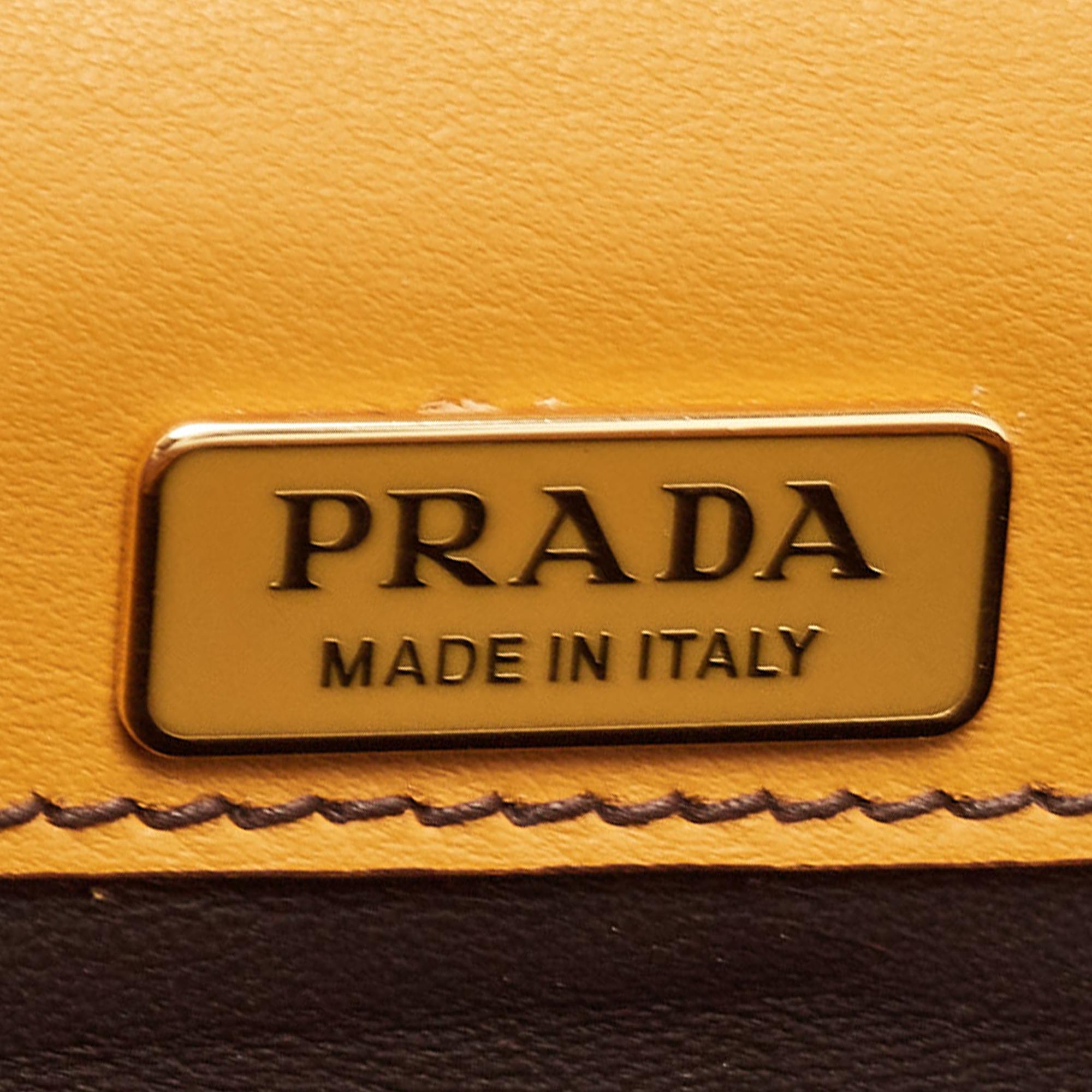 Prada Mustard Yellow/Choco Brown Leather Pionniere Saddle Bag 10