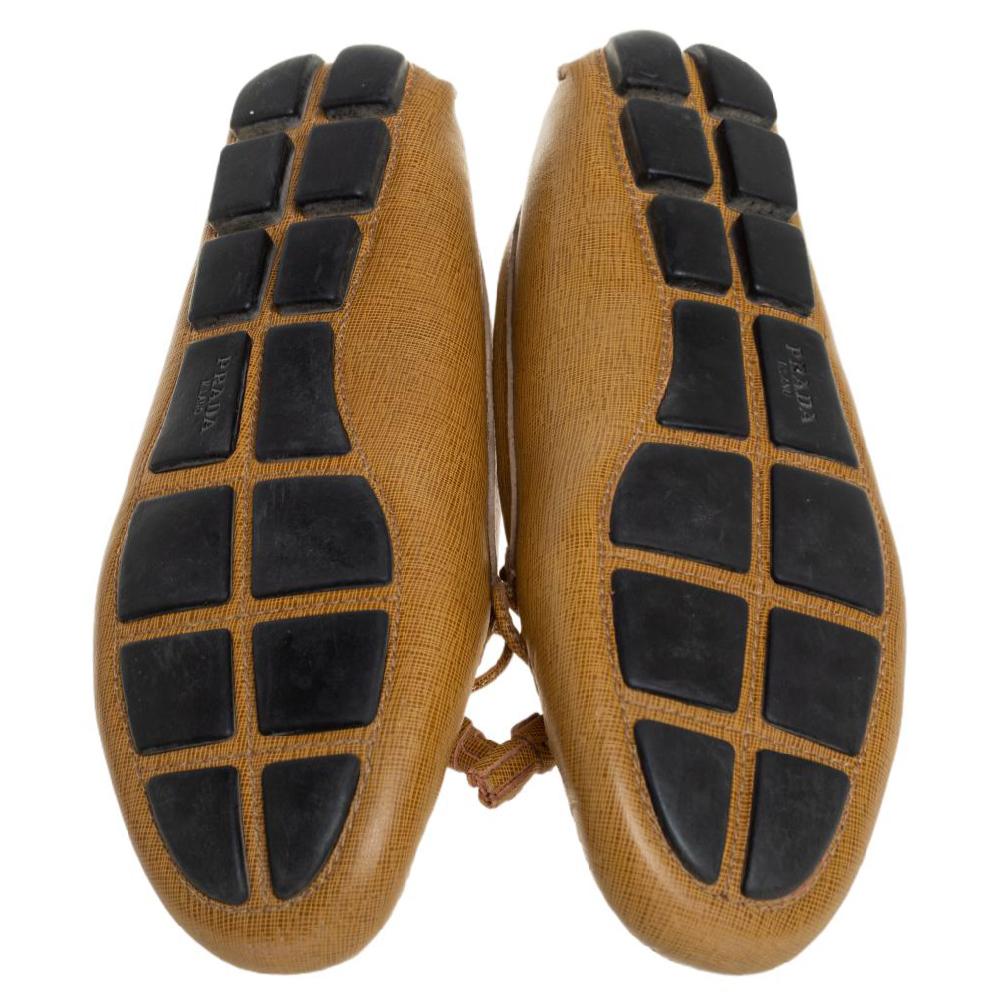 Prada Mustard Yellow Leather Tassel Bow Slip On Loafers Size 41 2