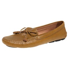Prada Mustard Yellow Leather Tassel Bow Slip On Loafers Size 41