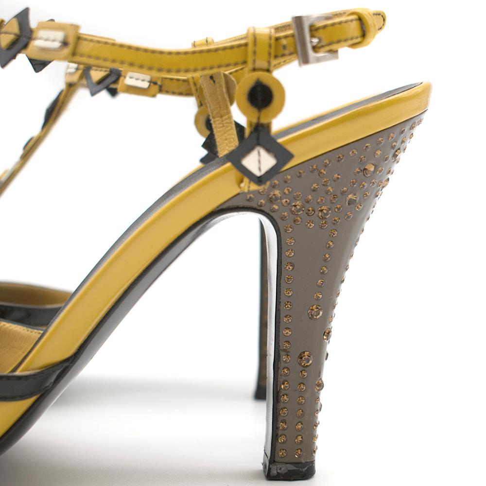 Prada mustard yellow patent embellished heel sandals 39.5 5