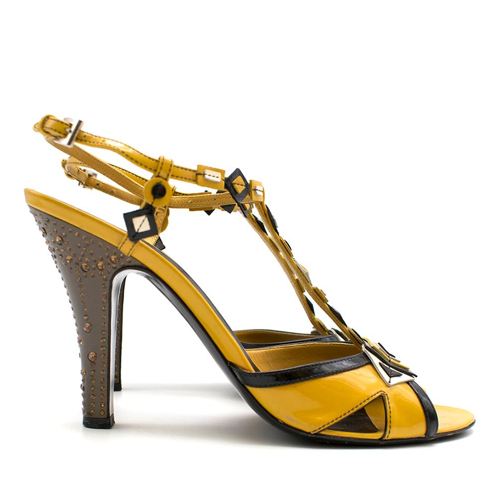 Yellow Prada mustard yellow patent embellished heel sandals 39.5