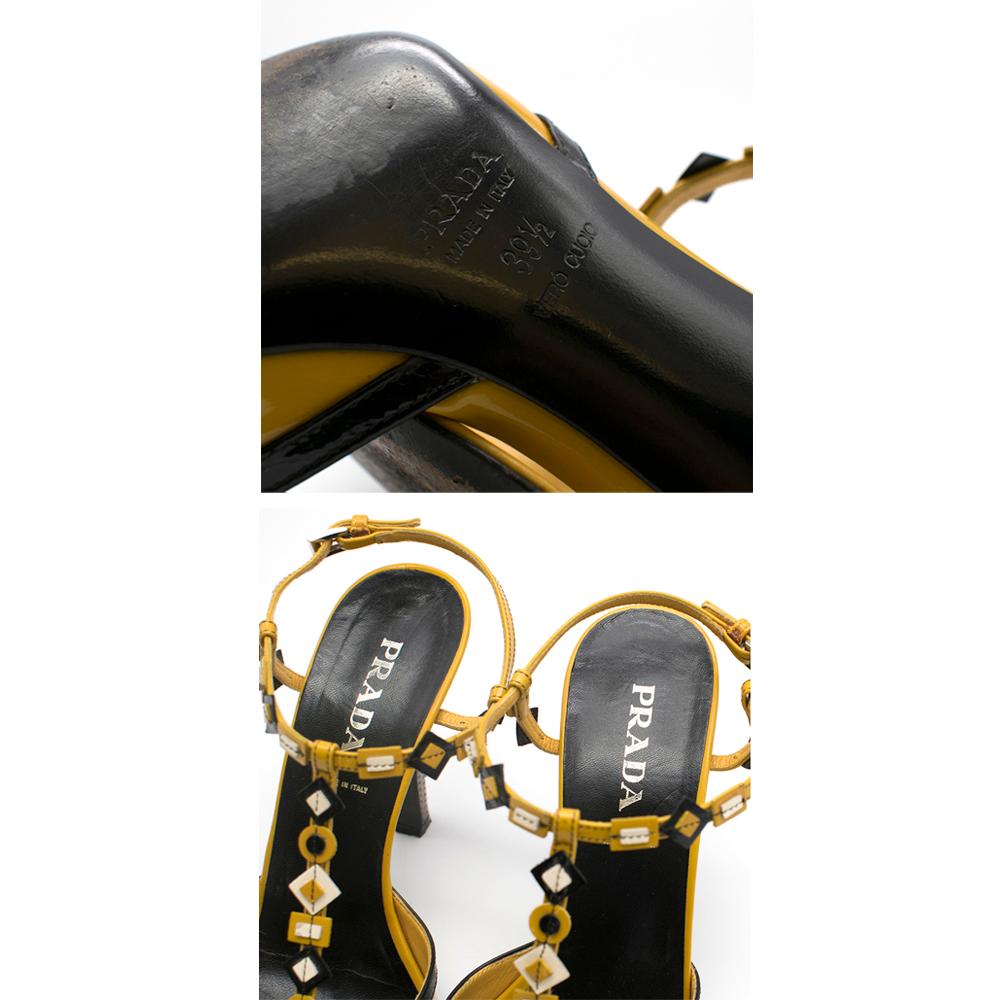 Prada mustard yellow patent embellished heel sandals 39.5 2
