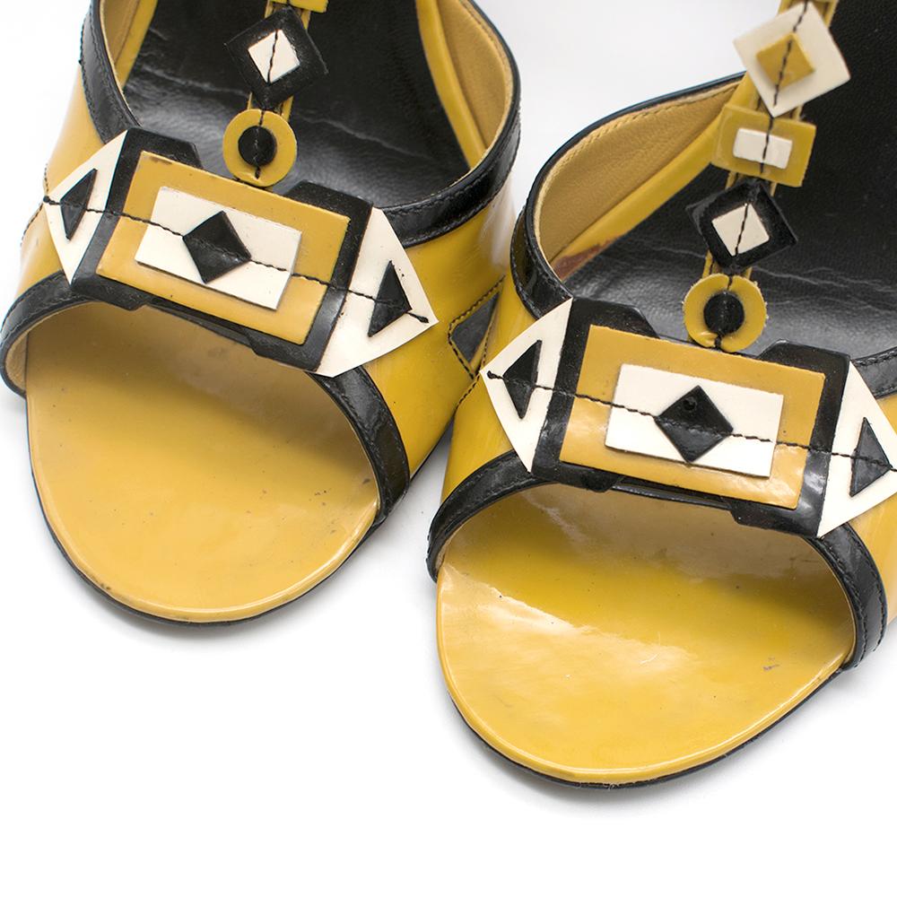 Prada mustard yellow patent embellished heel sandals 39.5 4