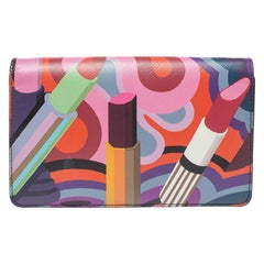Prada Mutticolor Lipstick Print Leather Flap Clutch Bag