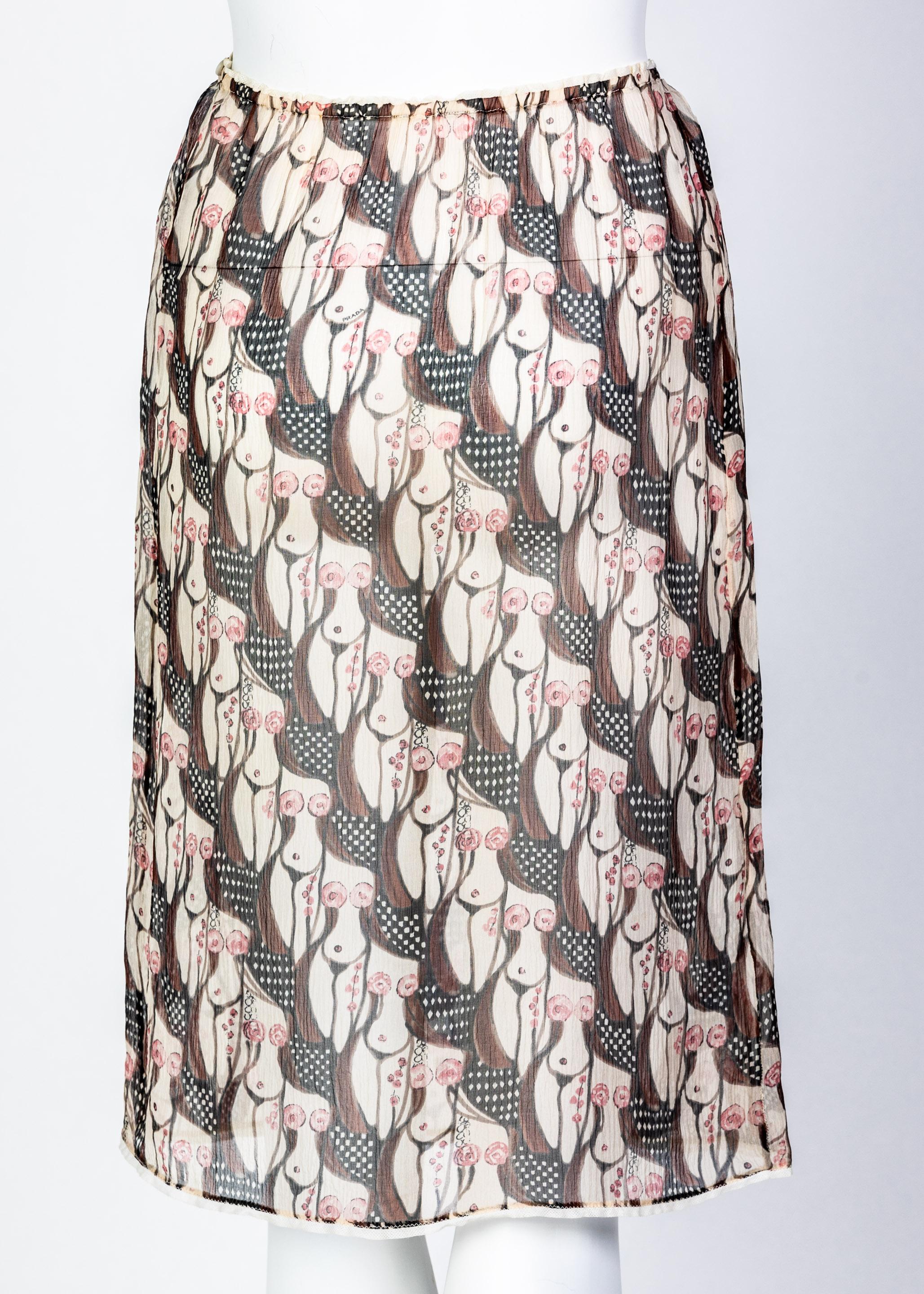 Prada „Naked Lady“ Rock aus durchsichtiger Seide mit Print Sex and The City, 2001 2