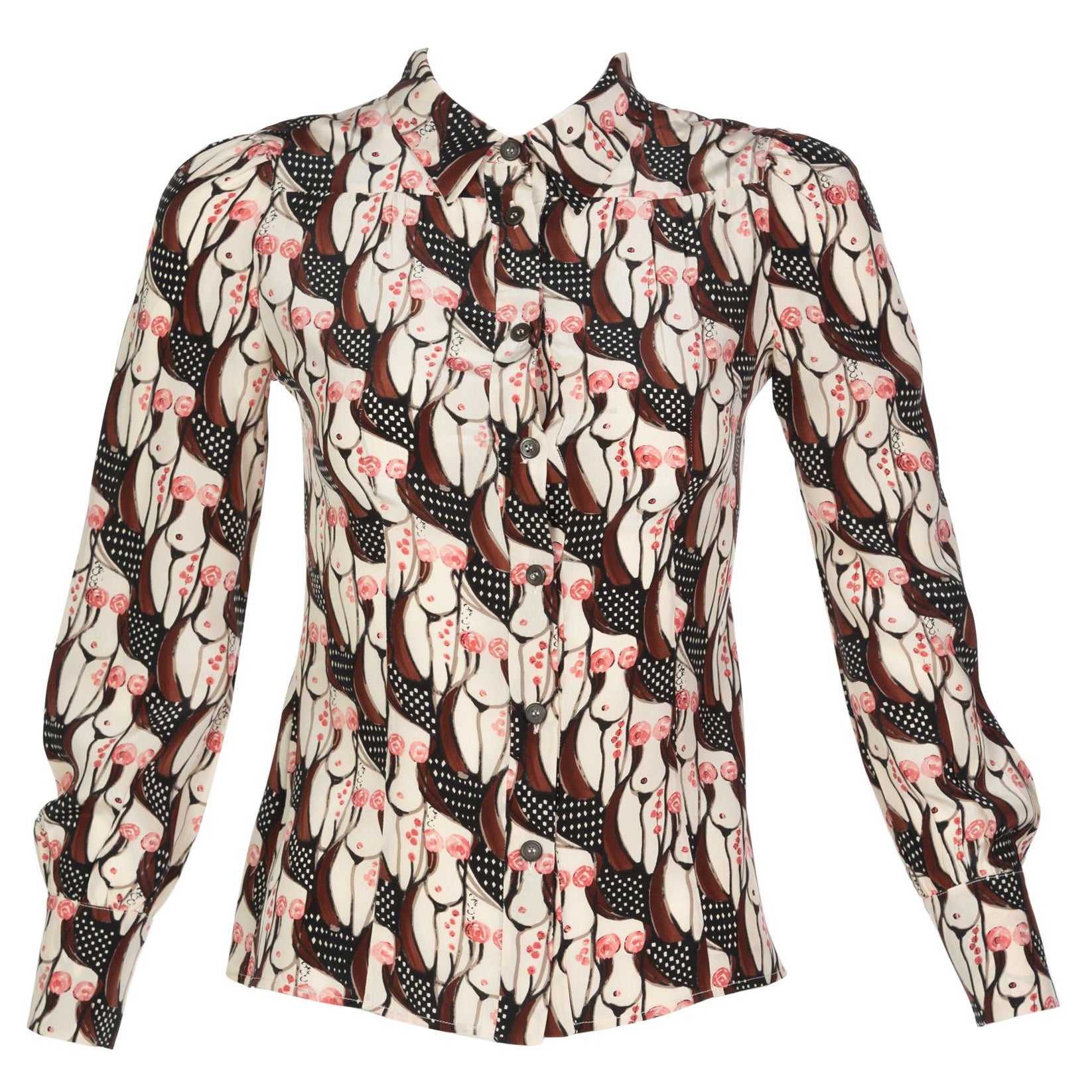 Prada  Blusa de seda estampada "Dama desnuda" Sexo en Nueva York, 2001