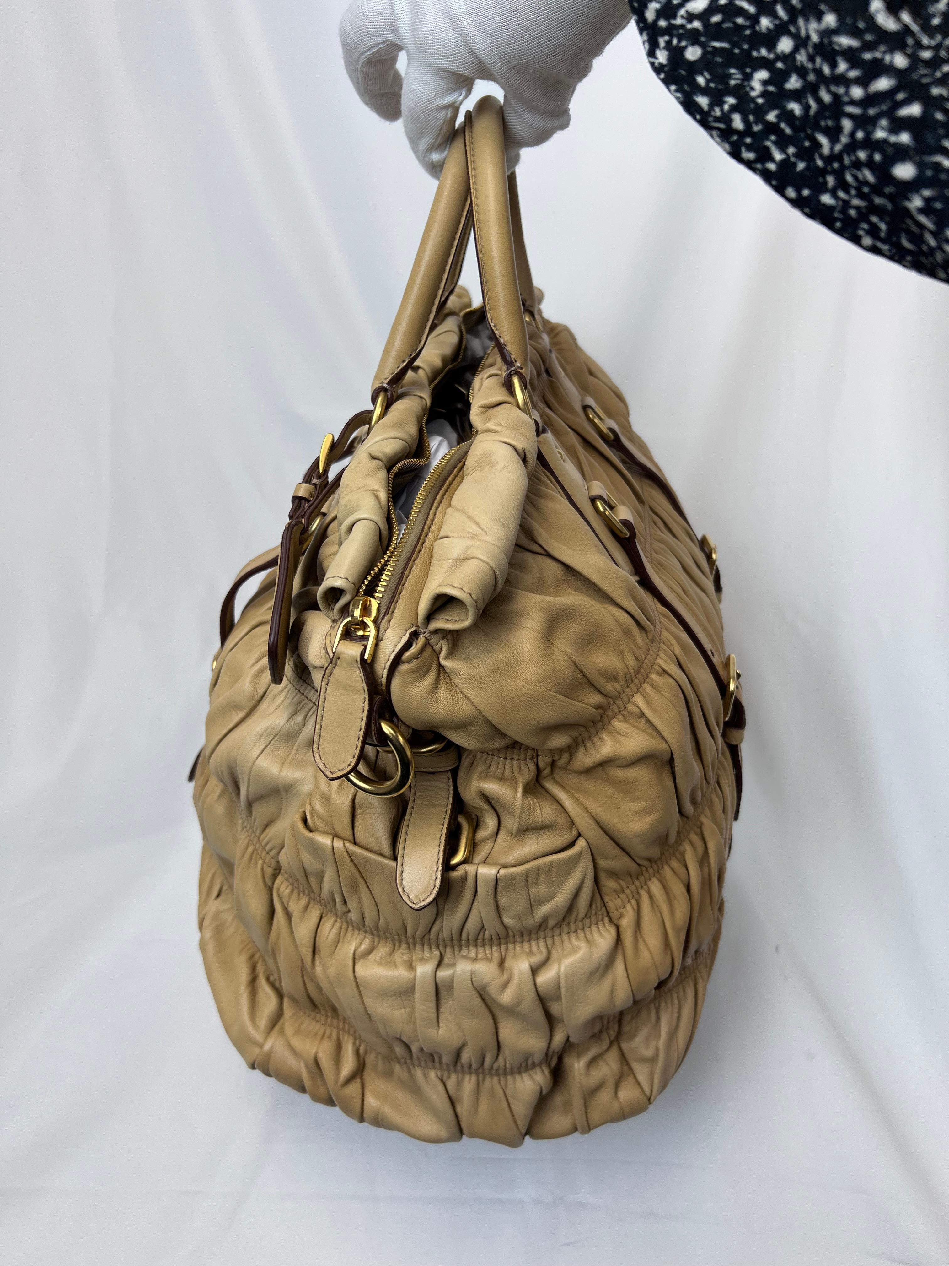 Brown PRADA Napa Gaufre Tote For Sale