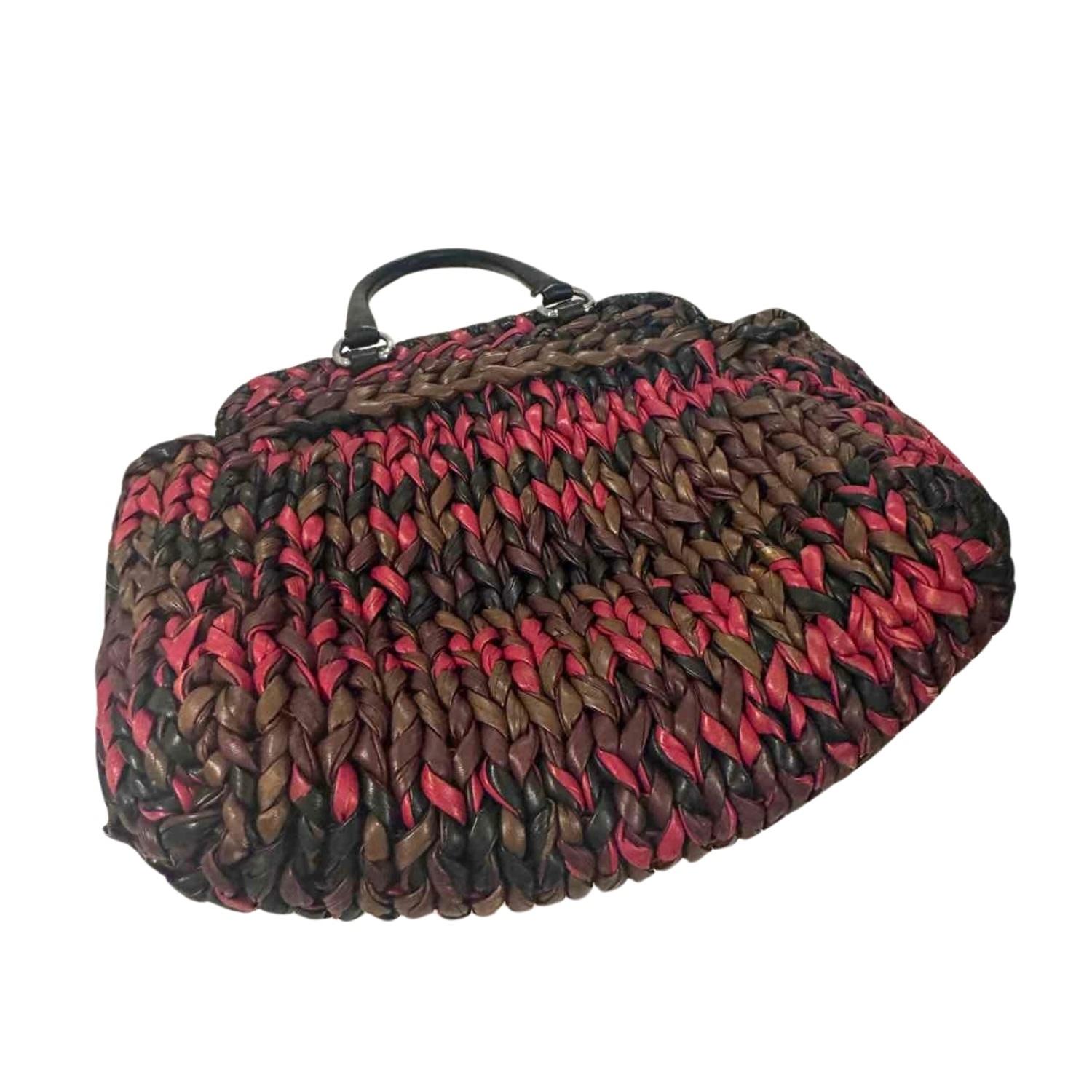 Gray Prada Napa Leather Knit Woven Shopping Bag For Sale