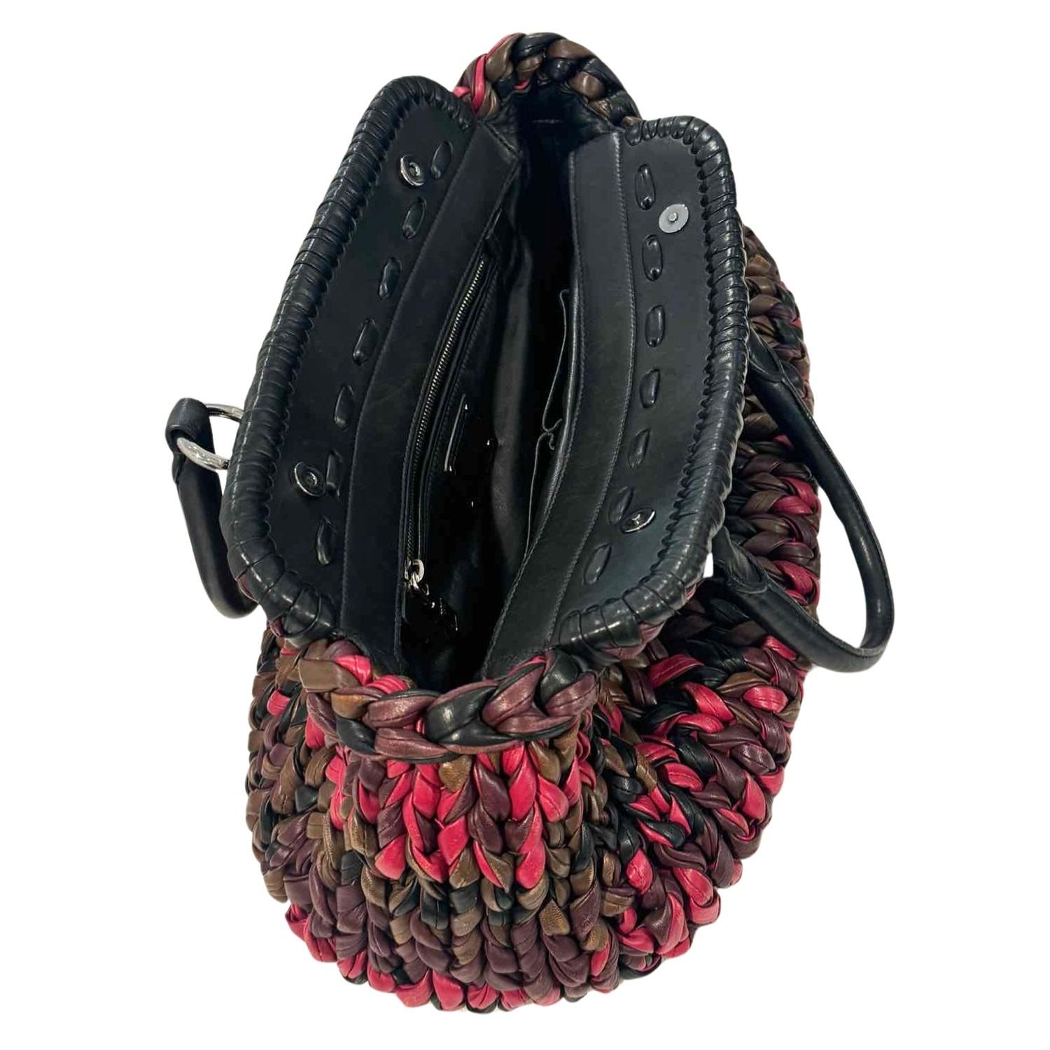 Prada Napa Leather Knit Woven Shopping Bag For Sale 1