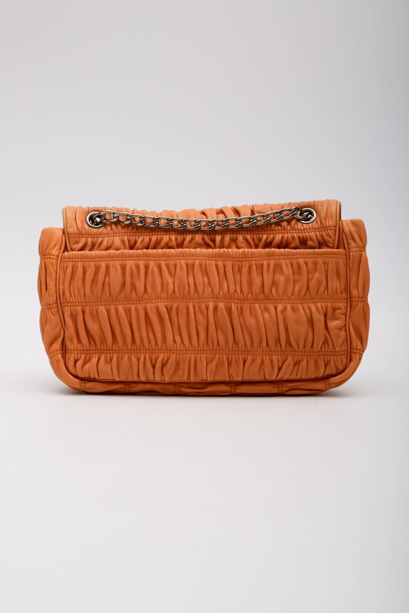 Women's Prada Nappa Gaufre Leather Orange Sound Chain Shoulder Bag For Sale