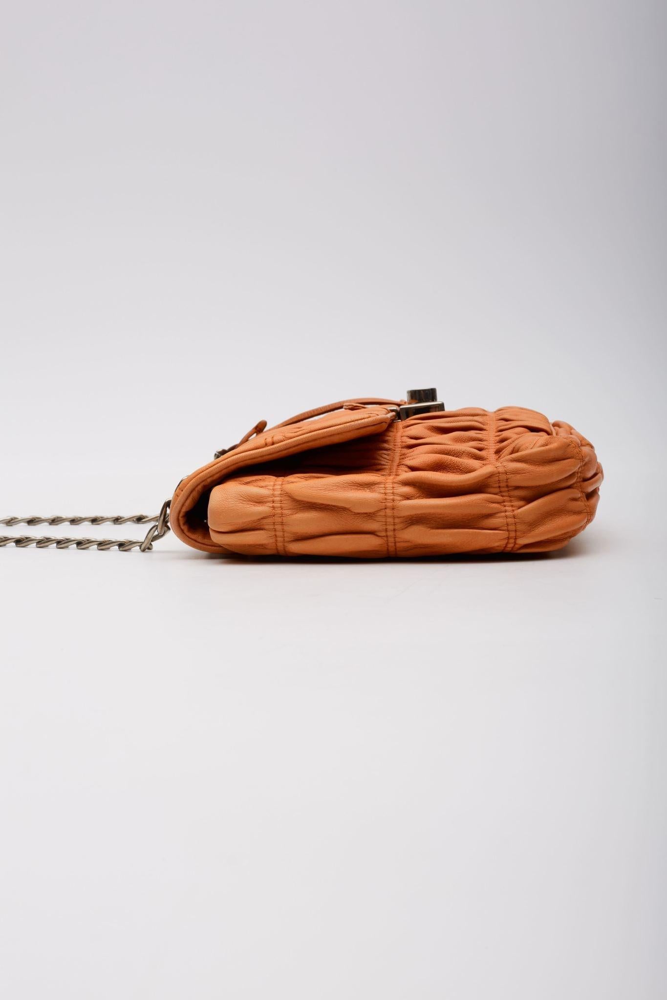 Prada Nappa Gaufre Leather Orange Sound Chain Shoulder Bag For Sale 2