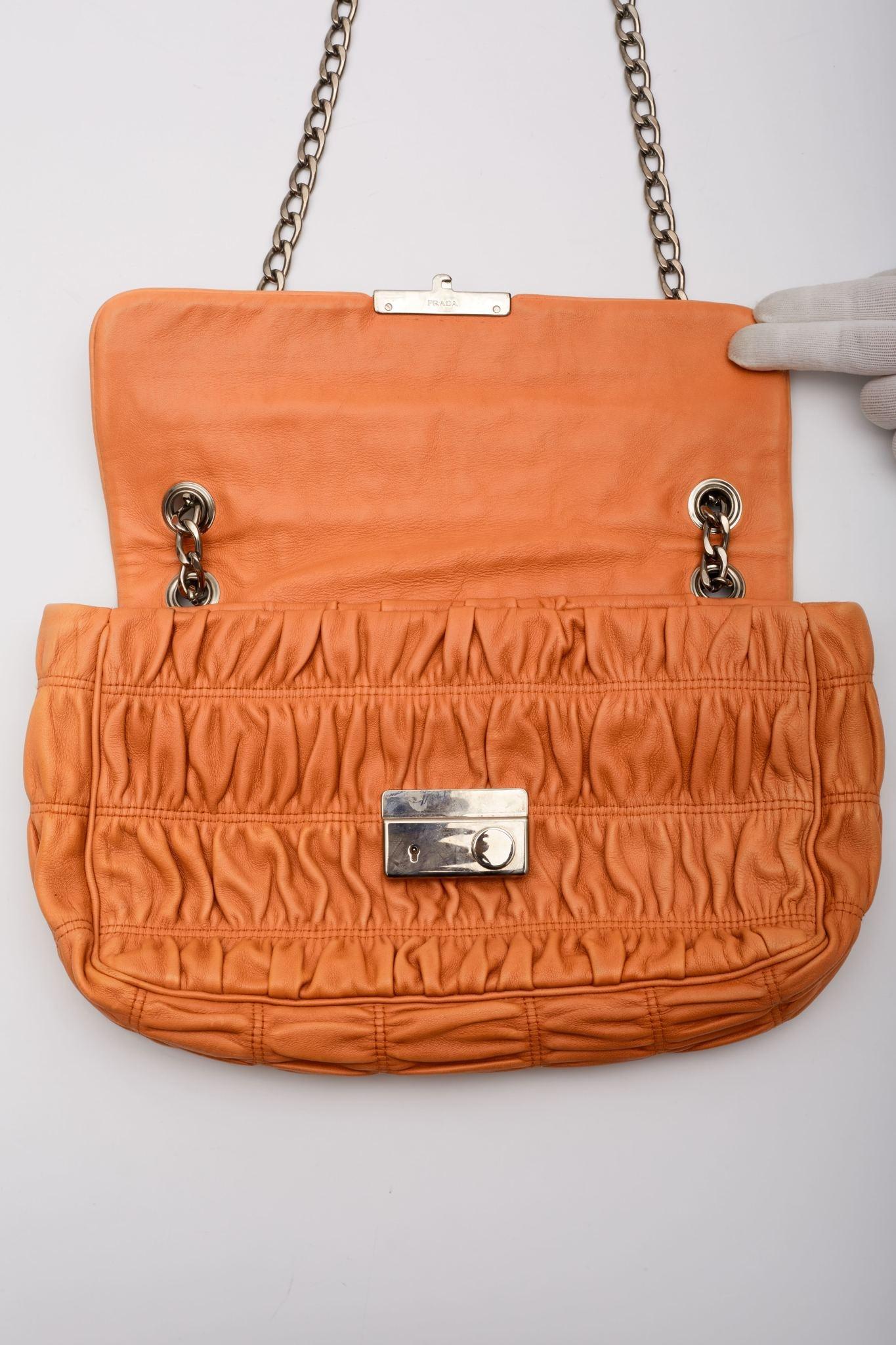 Prada Nappa Gaufre Leather Orange Sound Chain Shoulder Bag For Sale 4