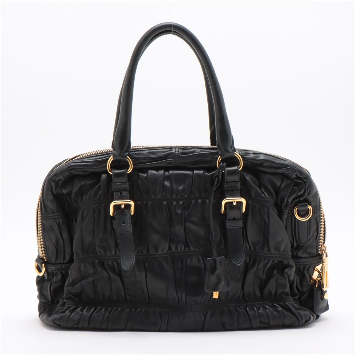 Prada Nappa Gaufre Leather Two-Way Satchel Bag Black In Good Condition In Indianapolis, IN