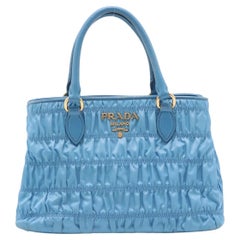 Prada Nappa Gaufre Nylon Leather Handbag Blue