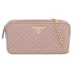 Prada Nappa Impuntu Leder Kette Brieftasche Rosa Beige