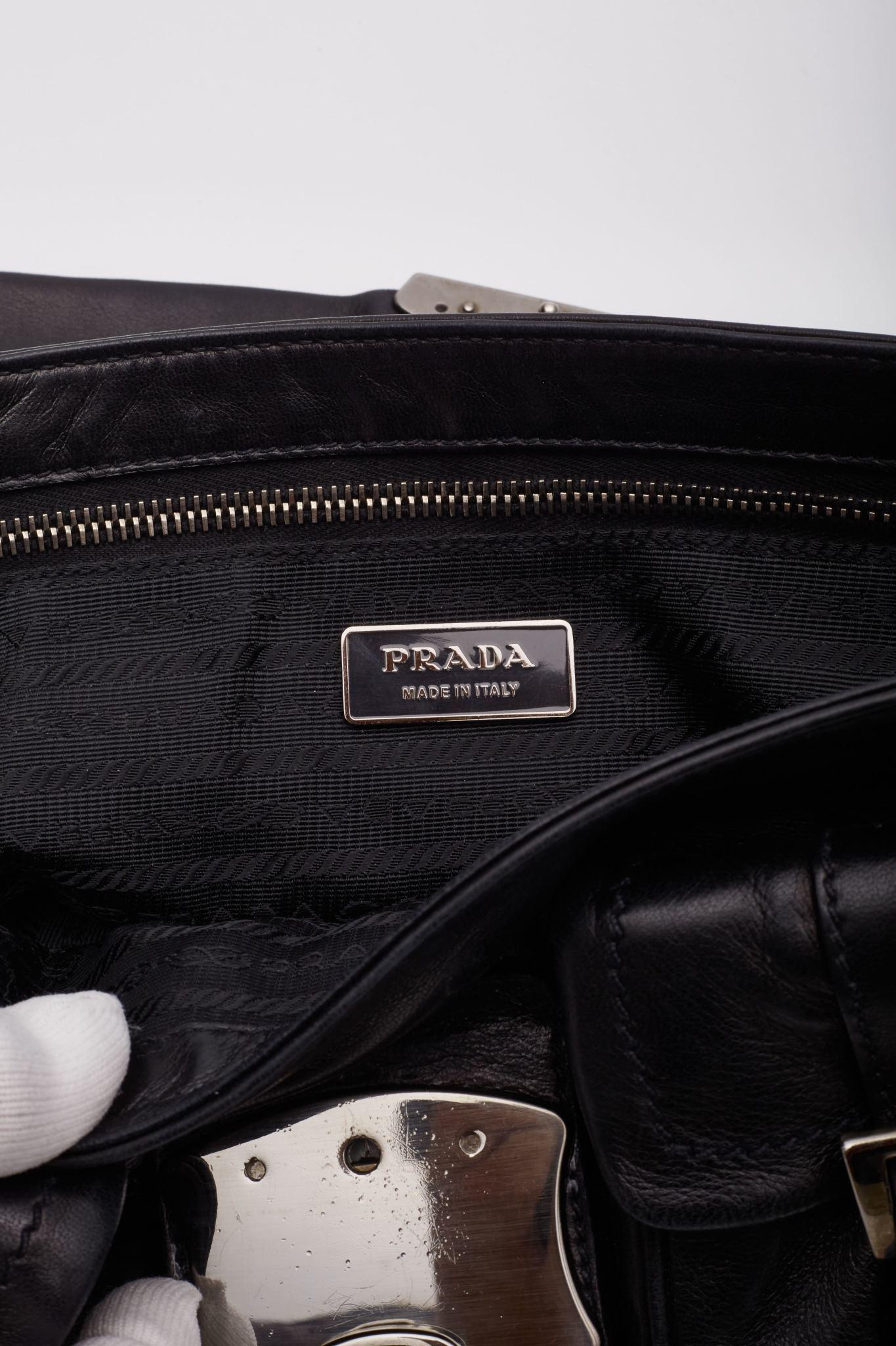 Prada Nappa Leather Black Flap Shoulder Bag For Sale 6