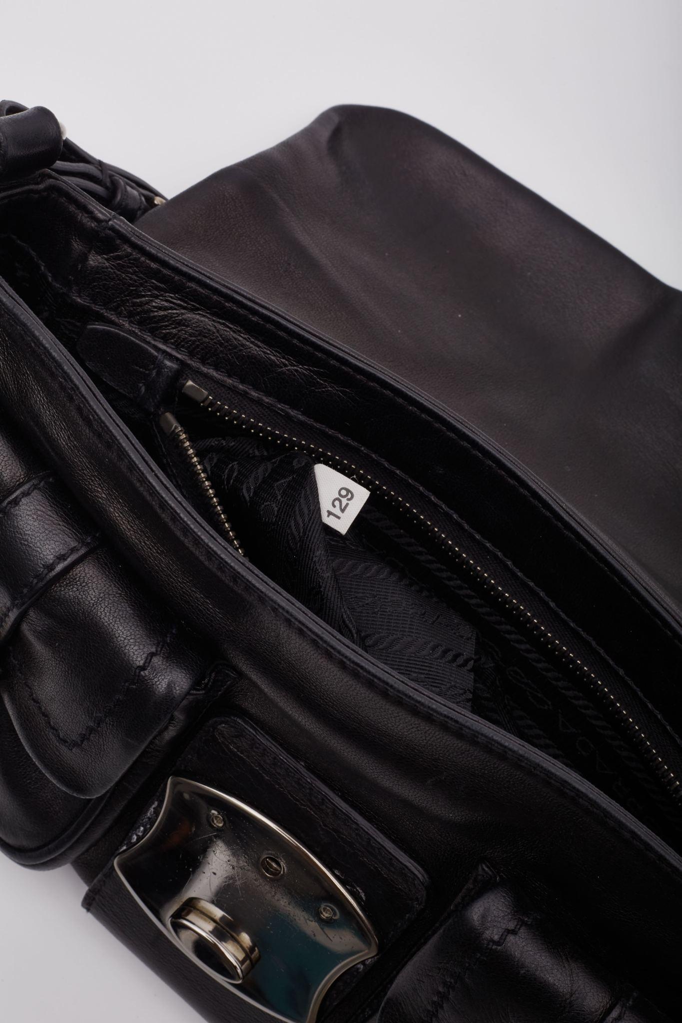 Prada Nappa Leather Black Flap Shoulder Bag For Sale 7