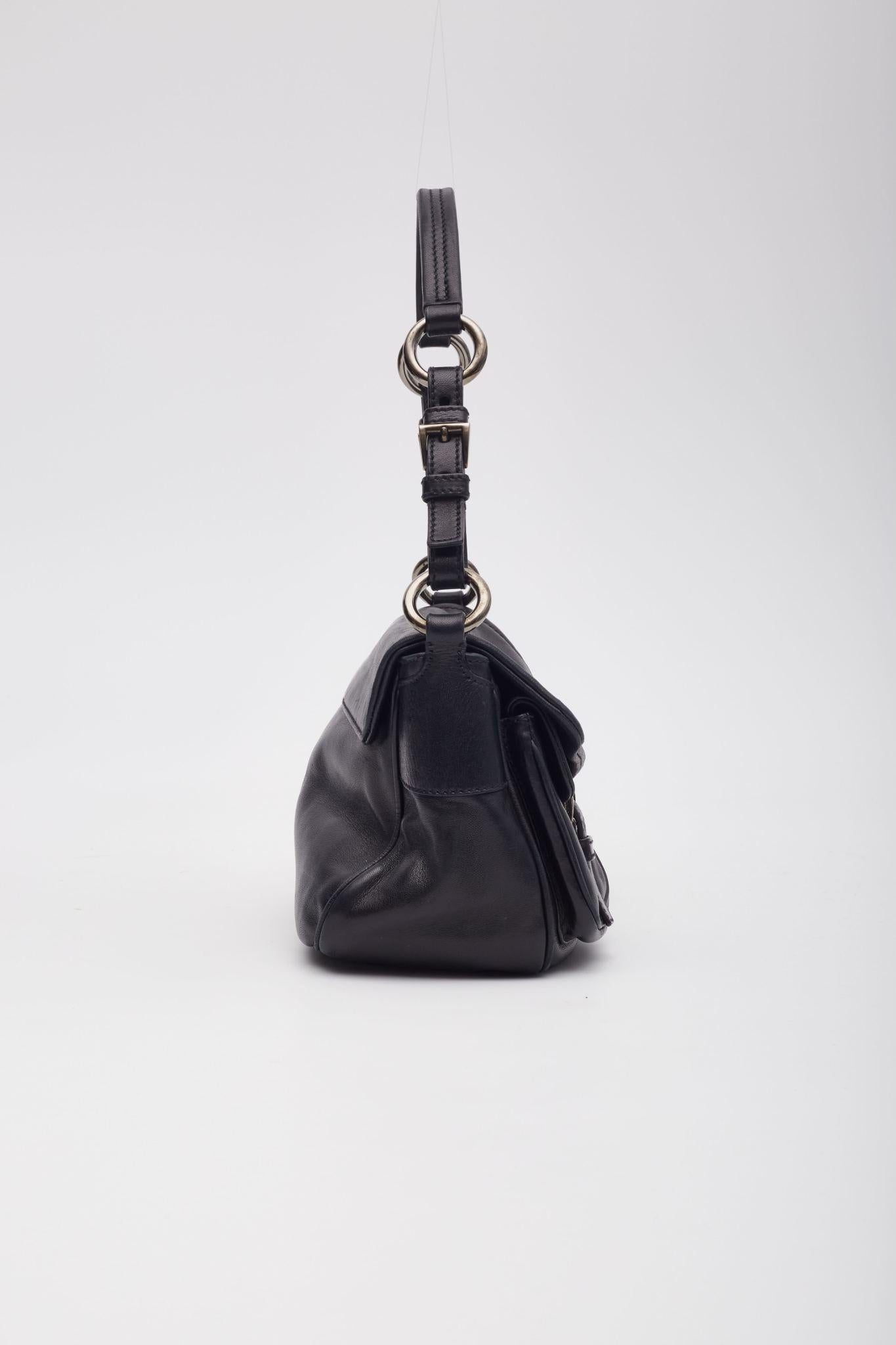 Women's Prada Nappa Leather Black Flap Shoulder Bag For Sale
