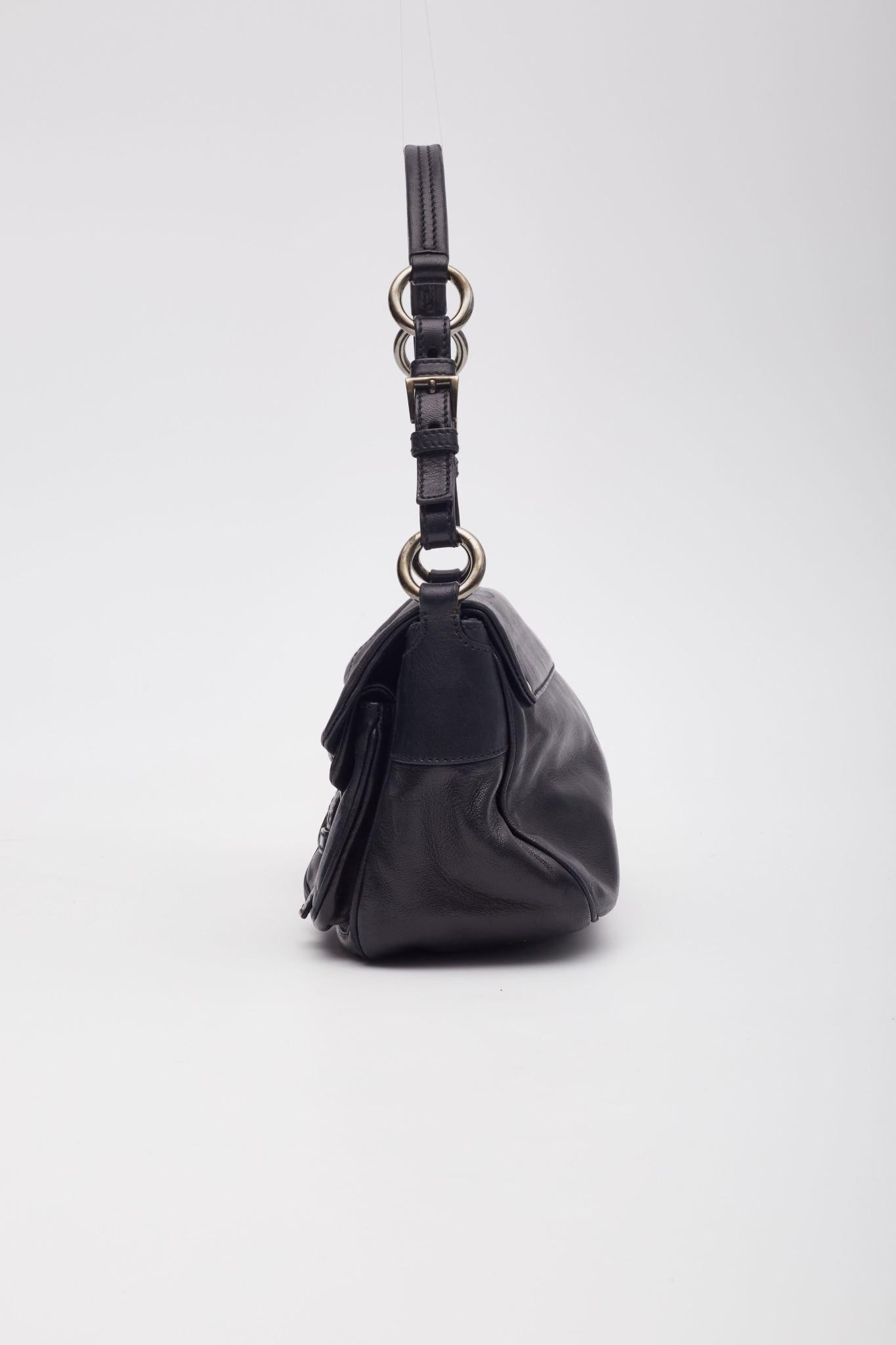Prada Nappa Leather Black Flap Shoulder Bag For Sale 1