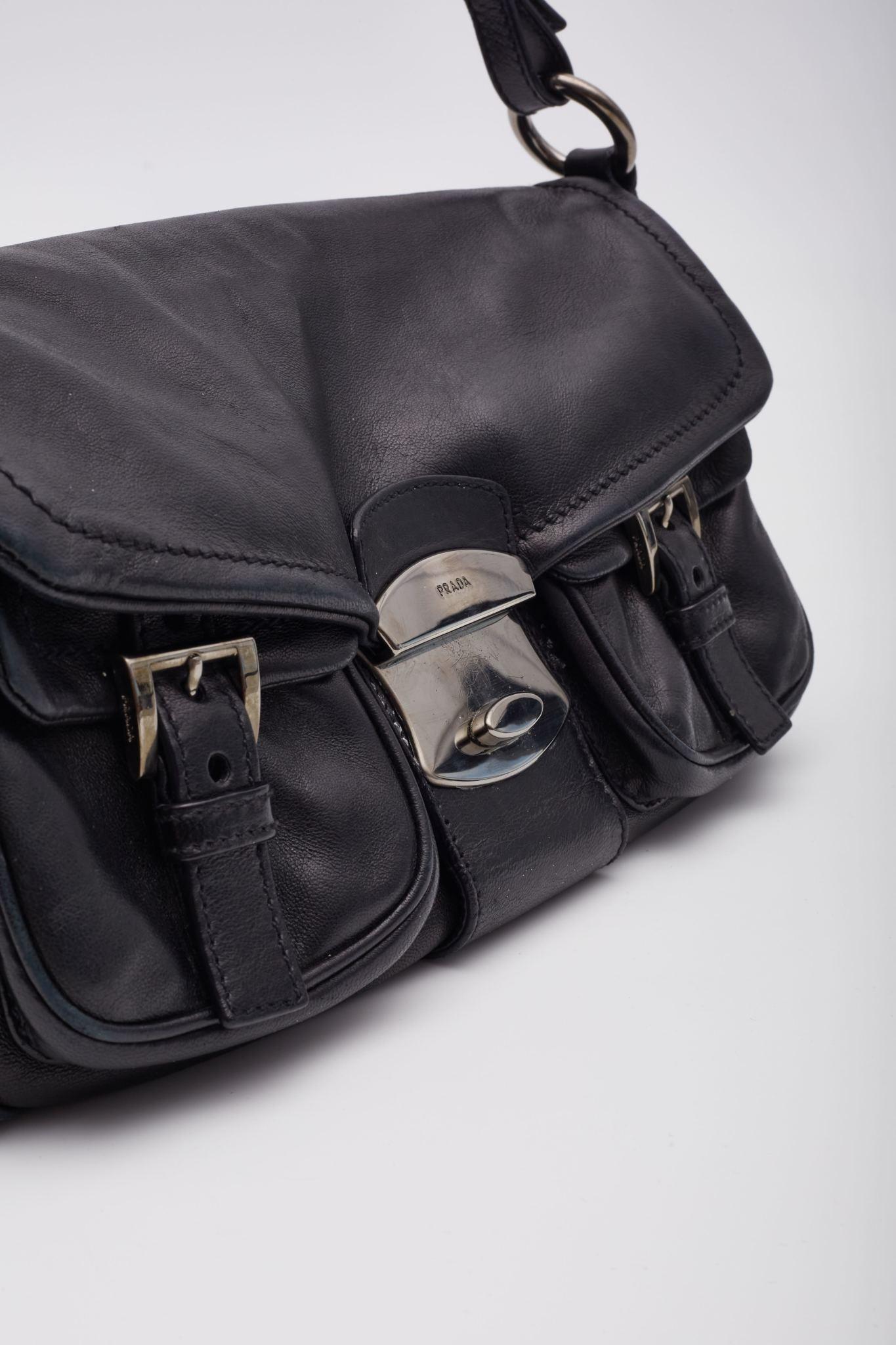 Prada Nappa Leather Black Flap Shoulder Bag For Sale 2