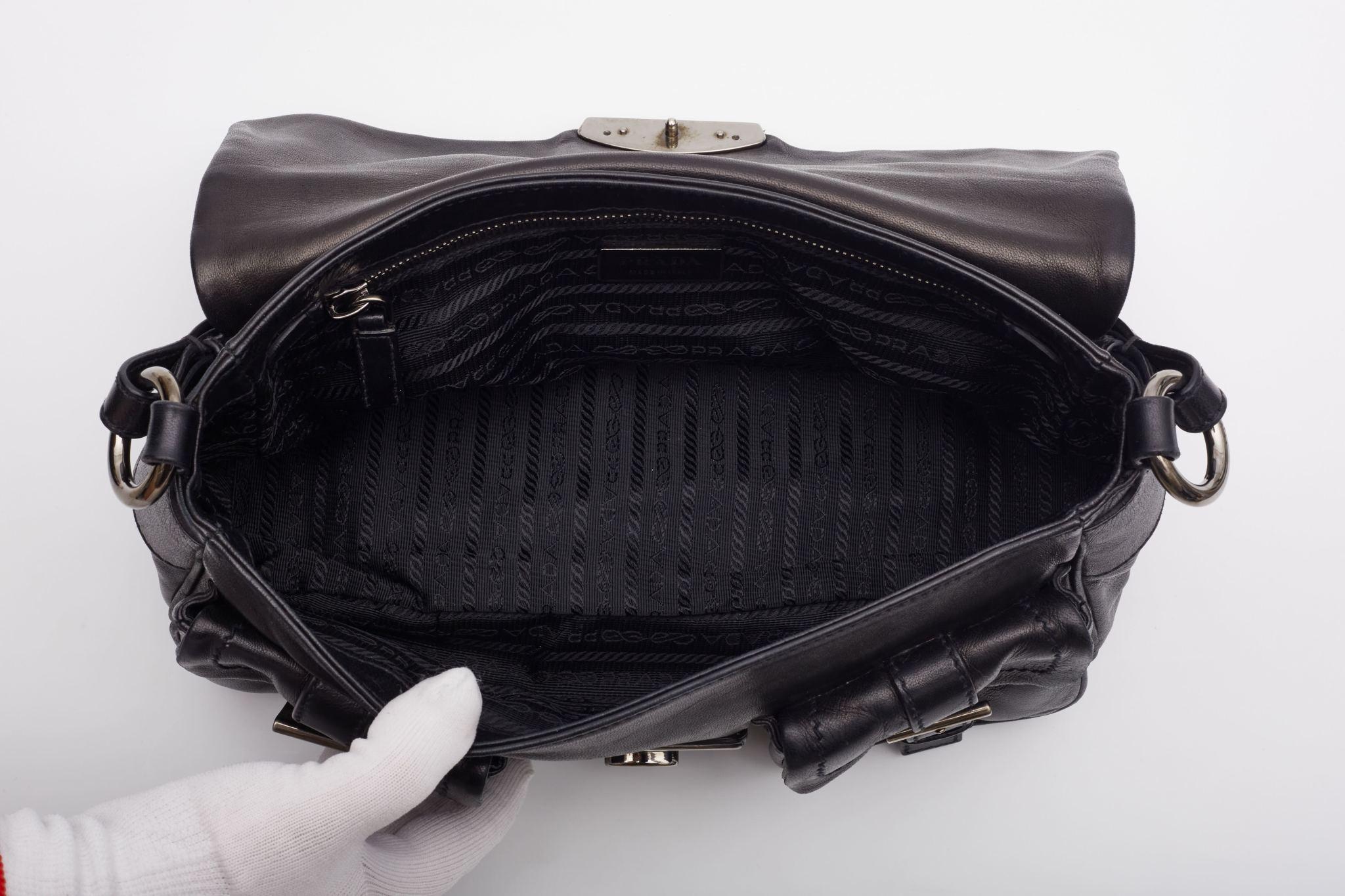 Prada Nappa Leather Black Flap Shoulder Bag For Sale 5
