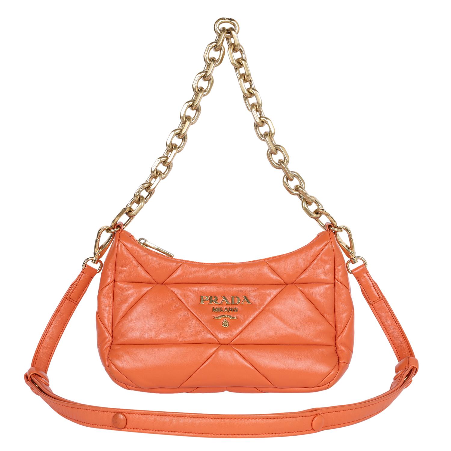 PRADA Sac en Nappa Triangle Patchwork Quilted Orange en vente 5