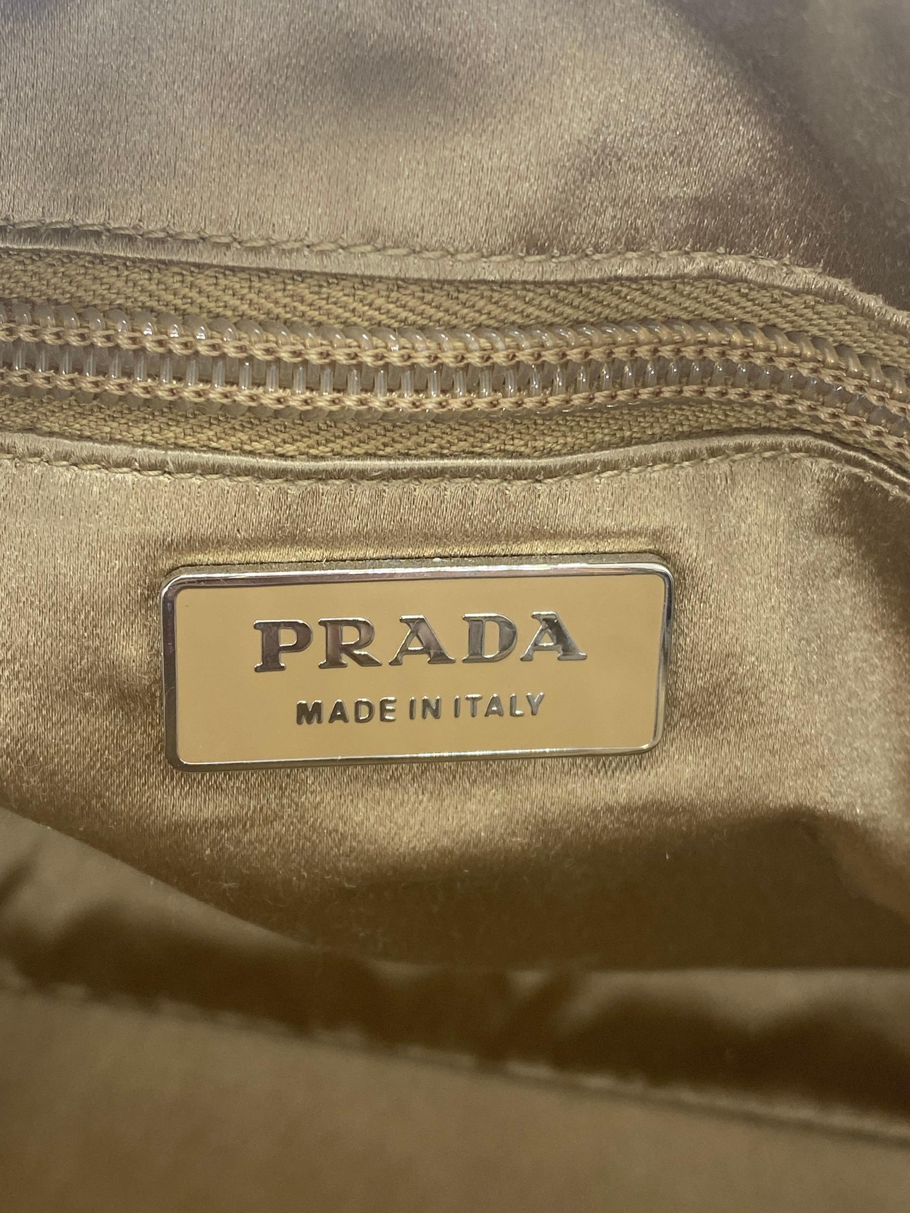 Prada Natural Canvas Cognac Ostrich Trimmed Bowling Top Handle Handbag, 2000. 1