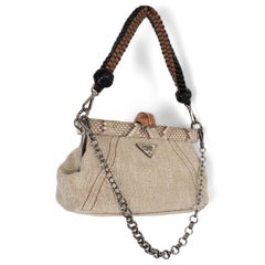 PRADA natural linen canvas 2012 LINO TWIST Frame Shoulder Bag