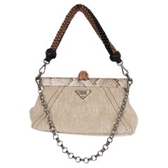 PRADA natural linen canvas 2012 LINO TWIST Frame Shoulder Bag
