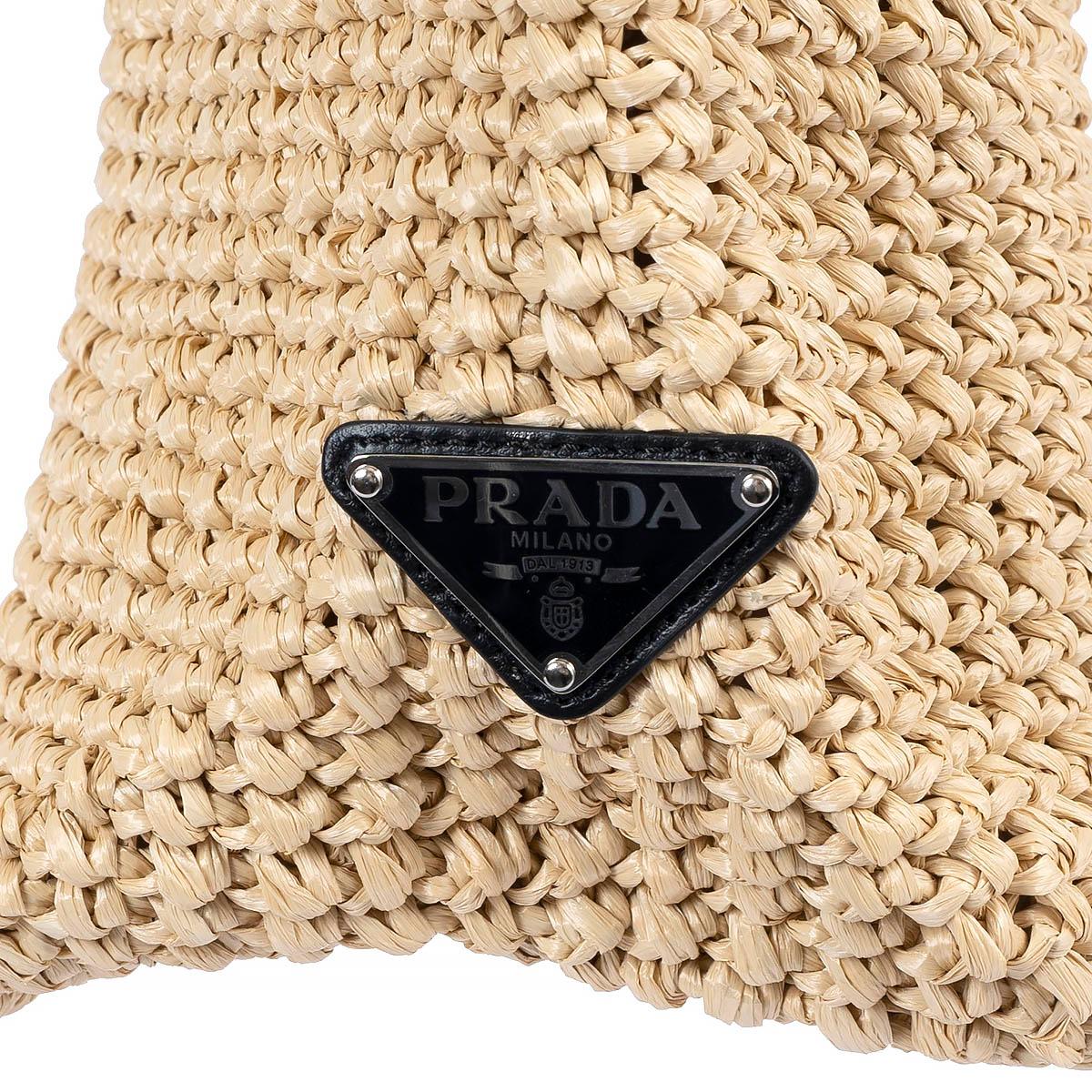 PRADA natural raffia LOGO CROCHET LARGE Tote Bag For Sale 4