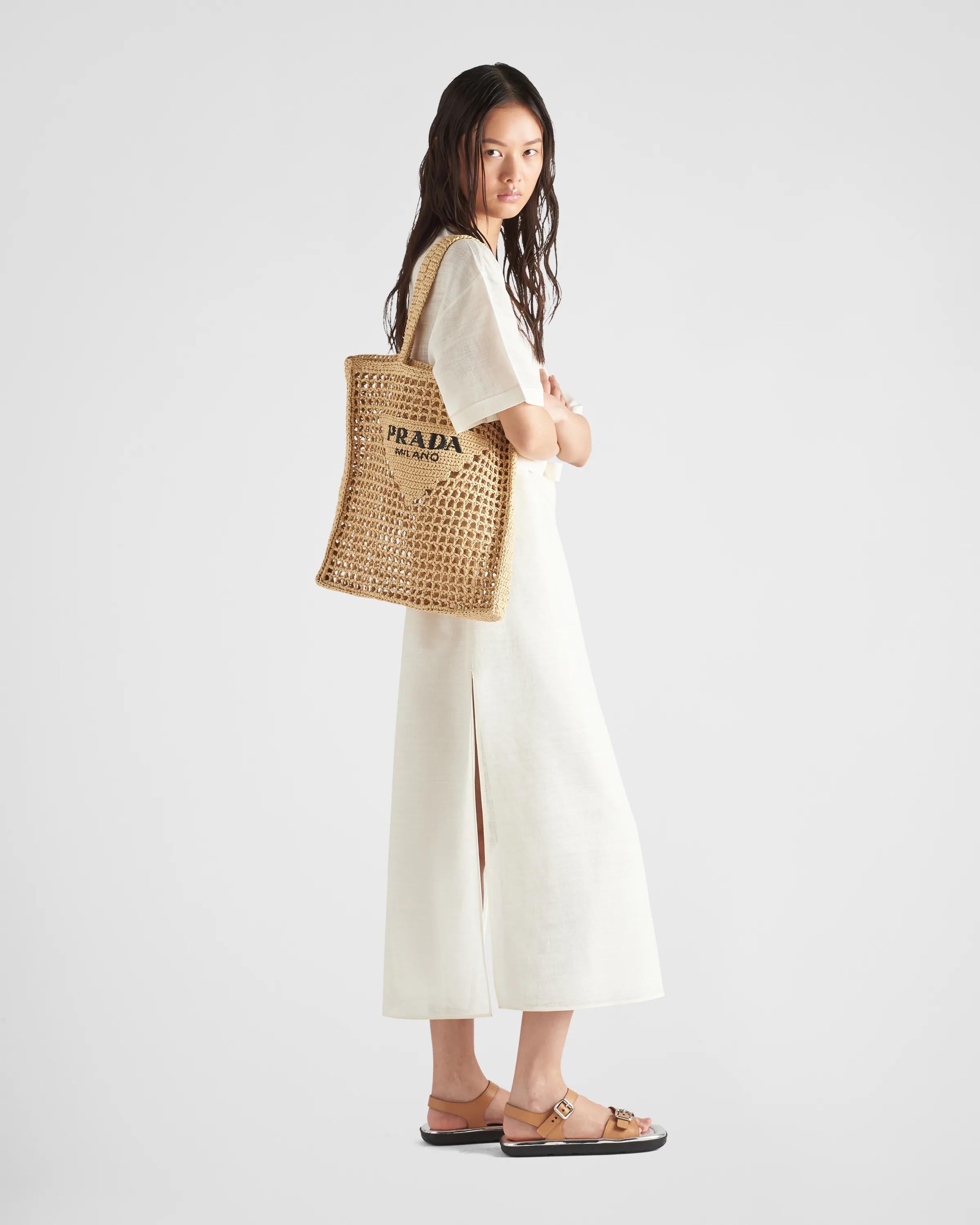 Bolso de rafia natural LOGO CROCHET PRADA en venta 4