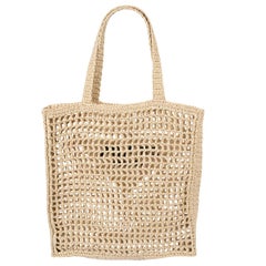 PRADA natural raffia LOGO CROCHET Tote Bag