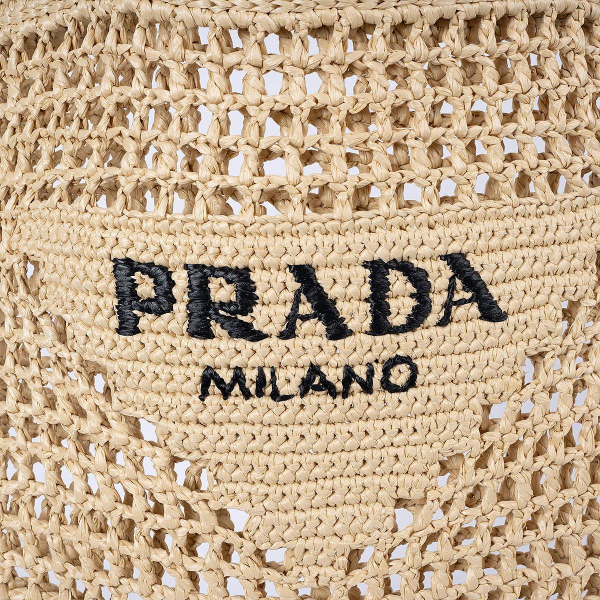 PRADA natural raffia LOGO CROCHET Tote Bag For Sale 3