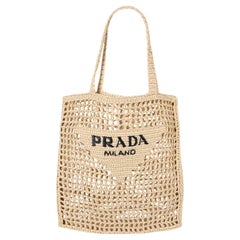 PRADA natural raffia LOGO CROCHET Tote Bag