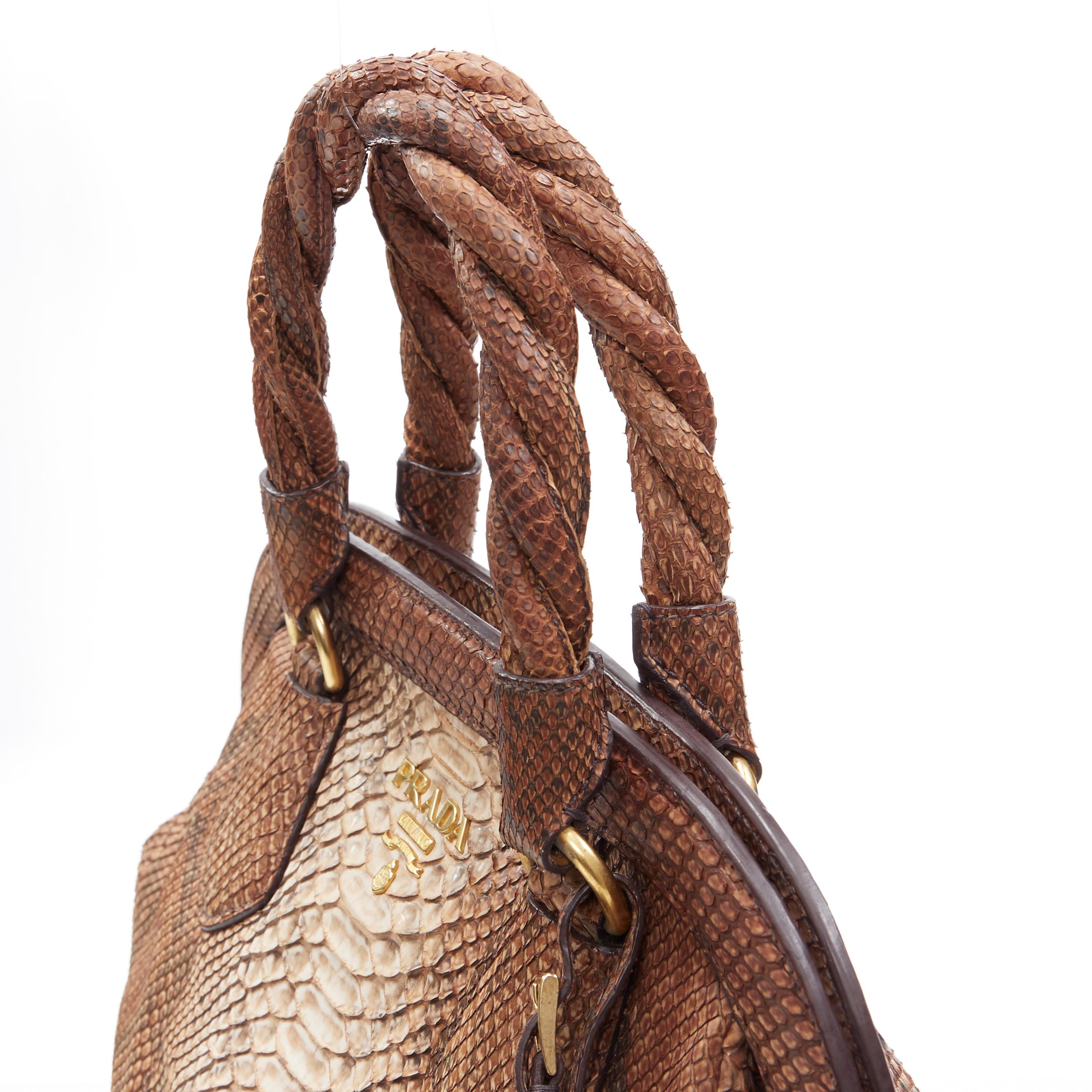 PRADA natural scaled leather twisted rolled handle curved magnet close bag 3