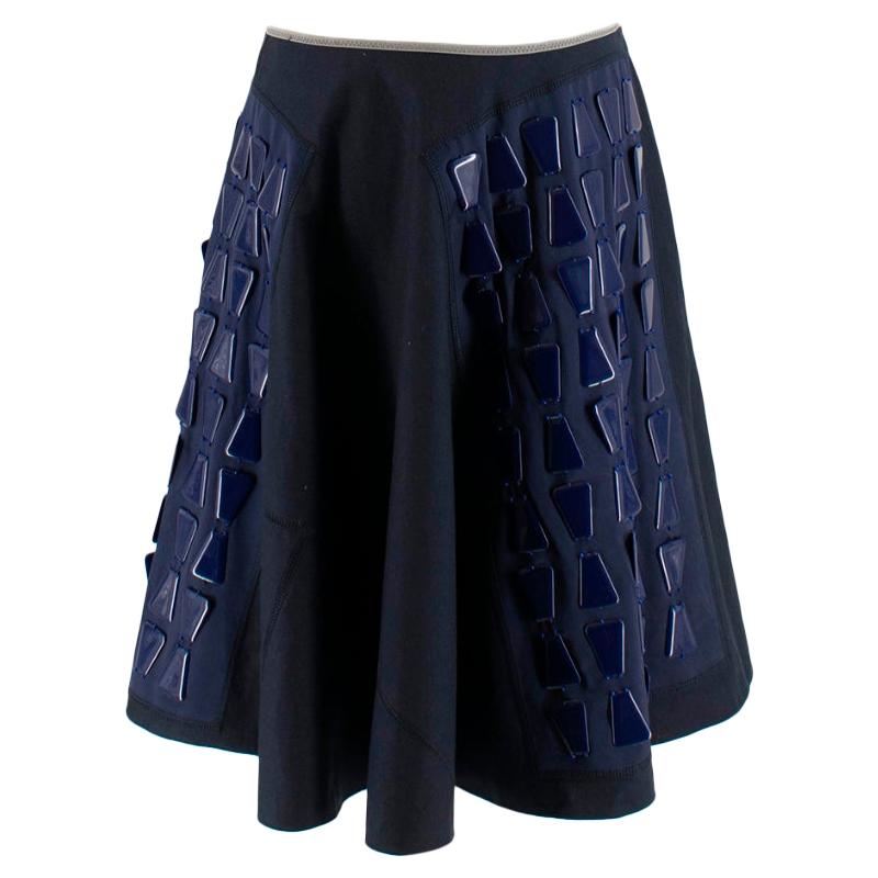 Prada Navy A-line Geometric Embellished Skirt - Size US6 For Sale