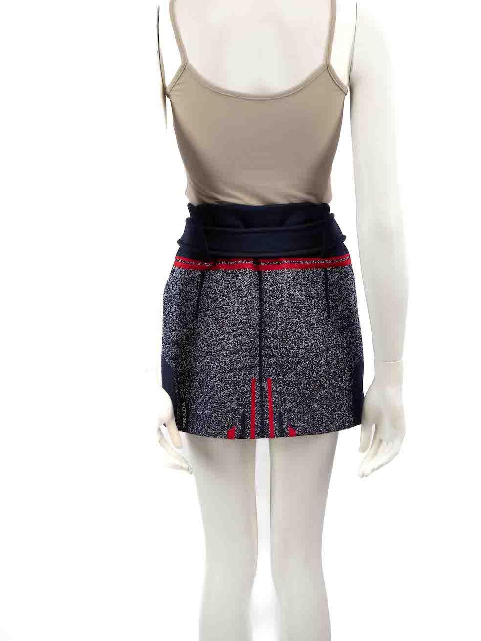 Prada Navy Belted Mini Skirt Size M In Good Condition For Sale In London, GB