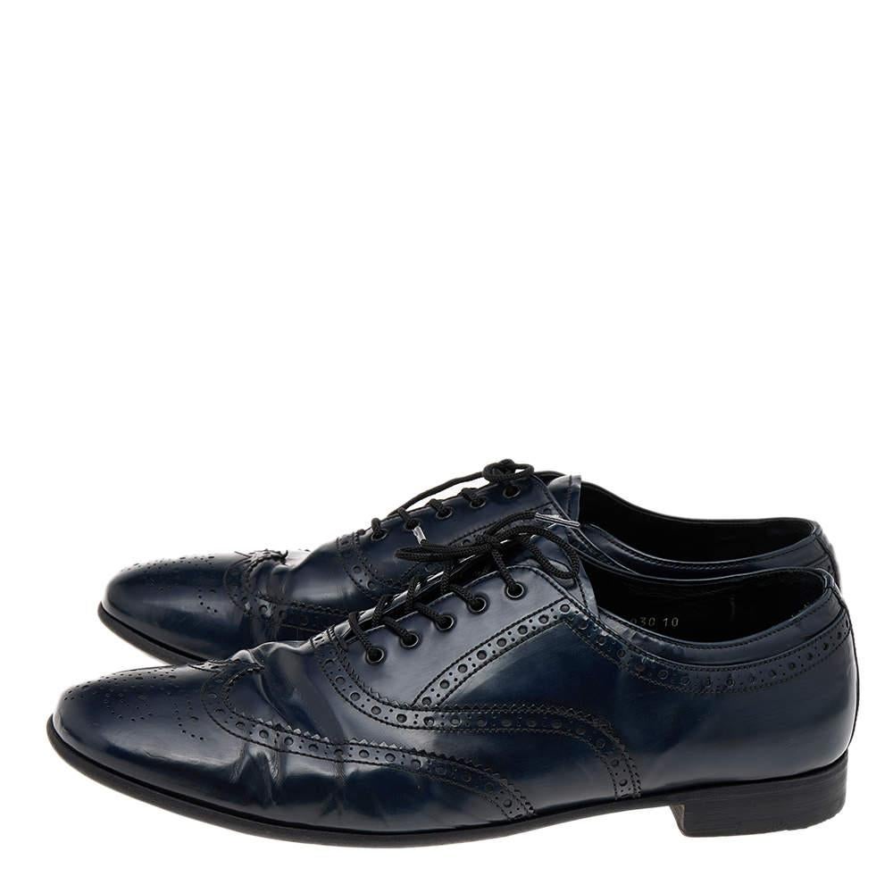 Black Prada Navy Blue Brogue Leather Lace Up Oxfords Size 44 For Sale
