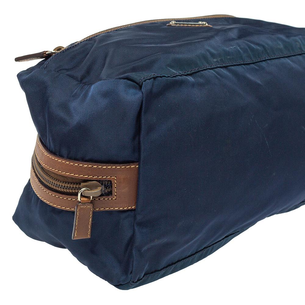 Prada Navy Blue/Brown Tessuto Nylon Wash Bag 2