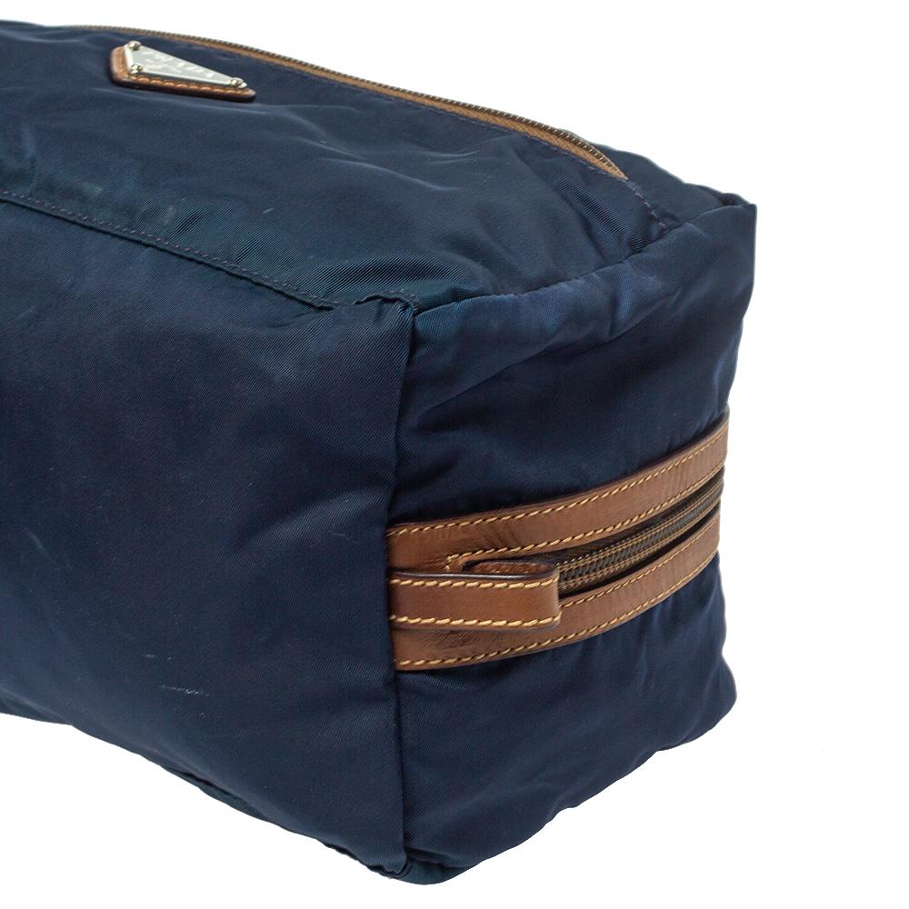 Prada Navy Blue/Brown Tessuto Nylon Wash Bag 3