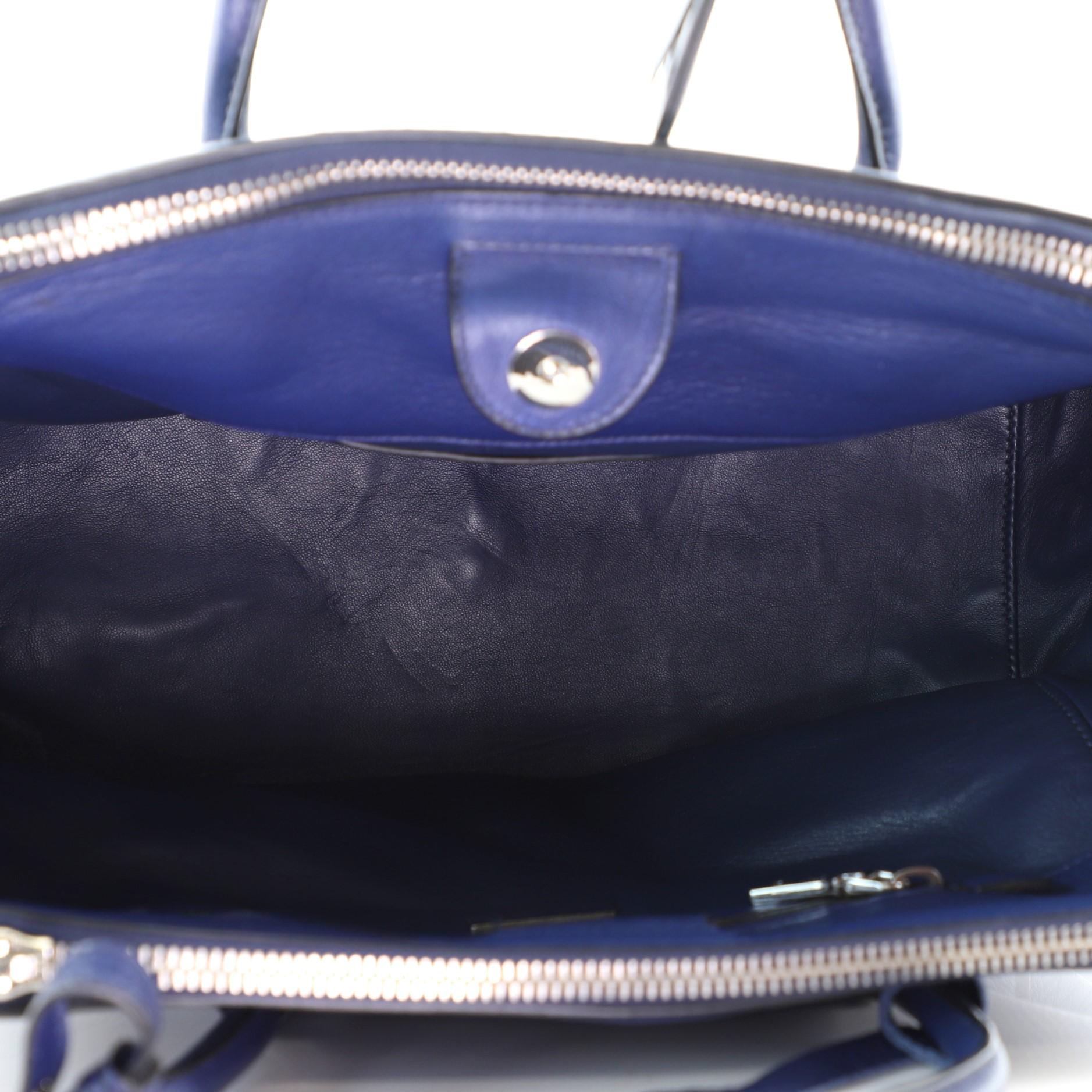 Prada Navy Blue Cervo Leather Twin Pocket Medium Tote Bag 1