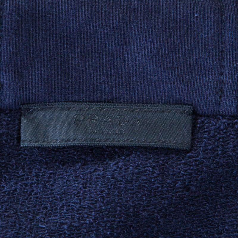 Black Prada Navy Blue Cotton Jersey Zip Front Felpa Blouson Hoodie L