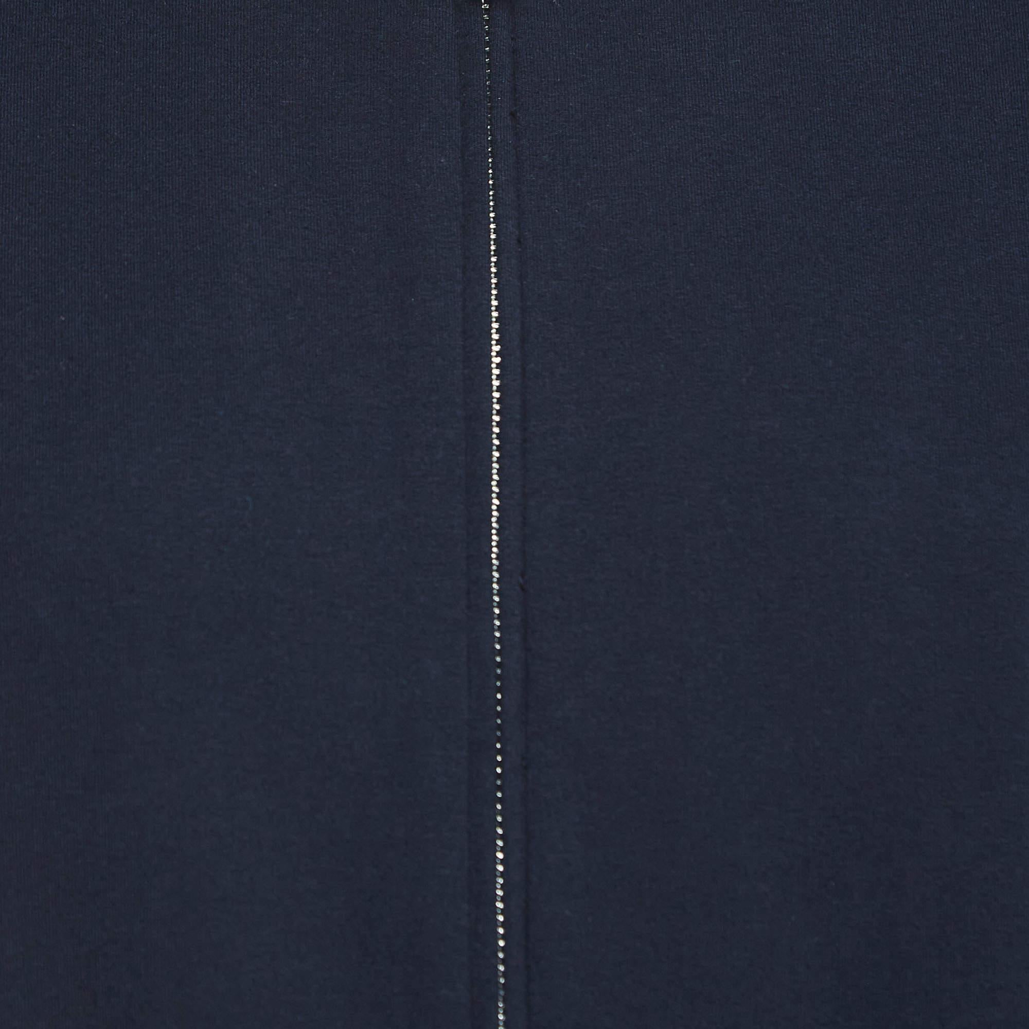 Black Prada Navy Blue Cotton Zip Front Hooded Jacket M